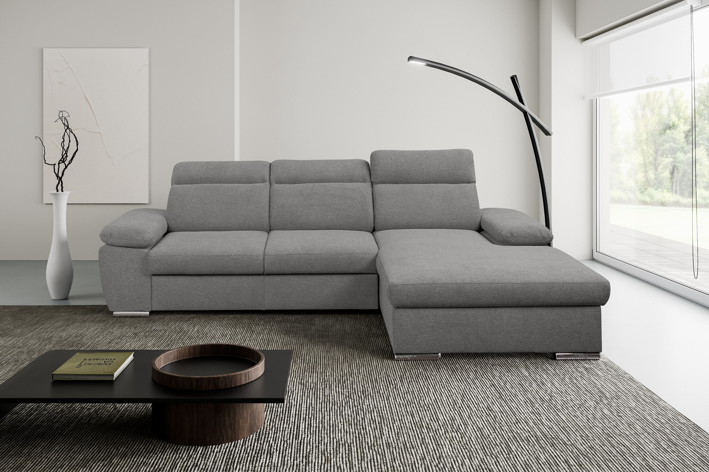 WERK2 Ecksofa »Palma 282 cm breit mit Bett & Bettkasten, Kopfteilverstellung« Strukturstoff, L-Form, XXL, Schlaffunktion, Bettkasten