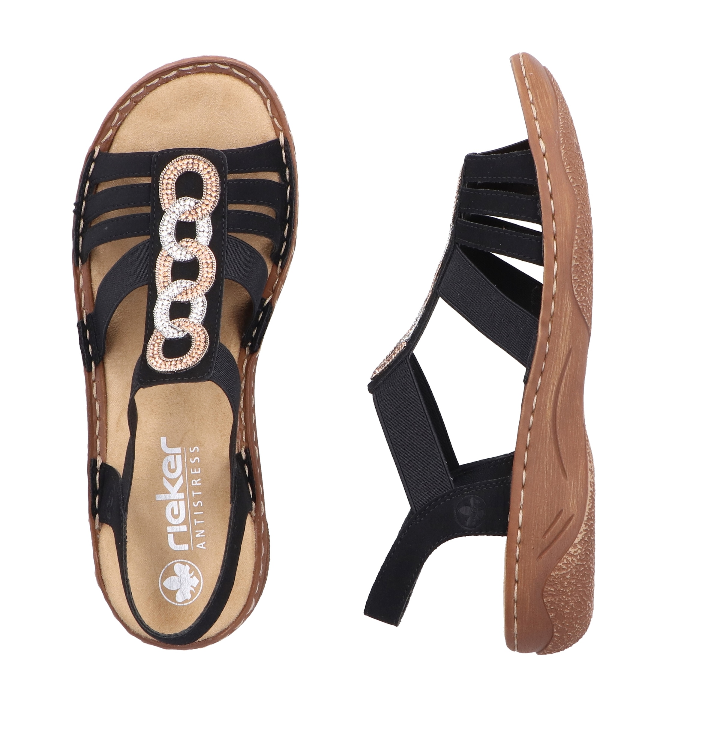 Rieker Sandale, Riemchensandale, Sommerschuh, Urlaubschuh mit seitlichen Gummizügen