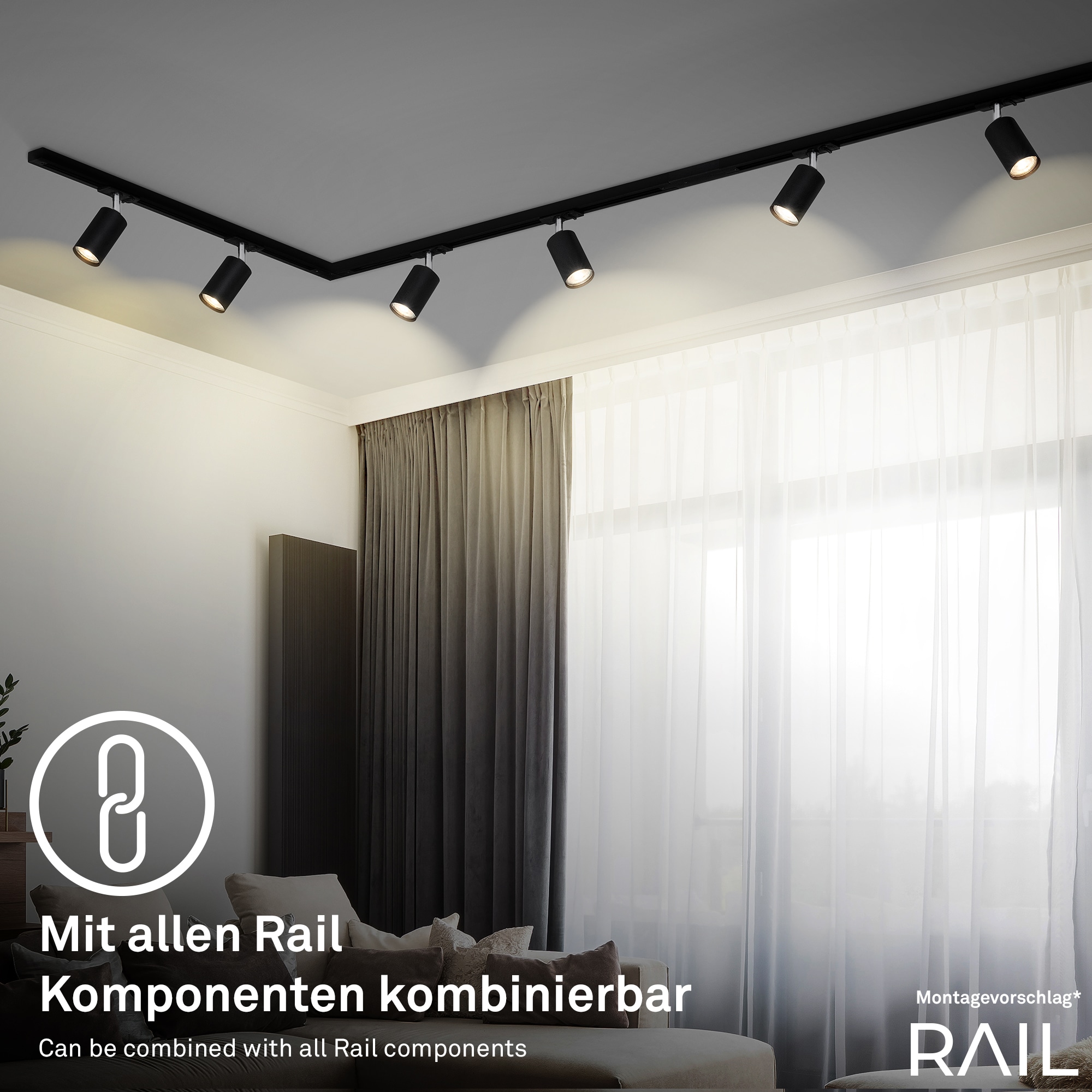 Briloner Leuchten Schienensystem-Sets »RAIL« GU10 11 Stk. Schienensystem Rail 5,25 m Schwarz max.9W Decke Wohnzimmer Büro Küche