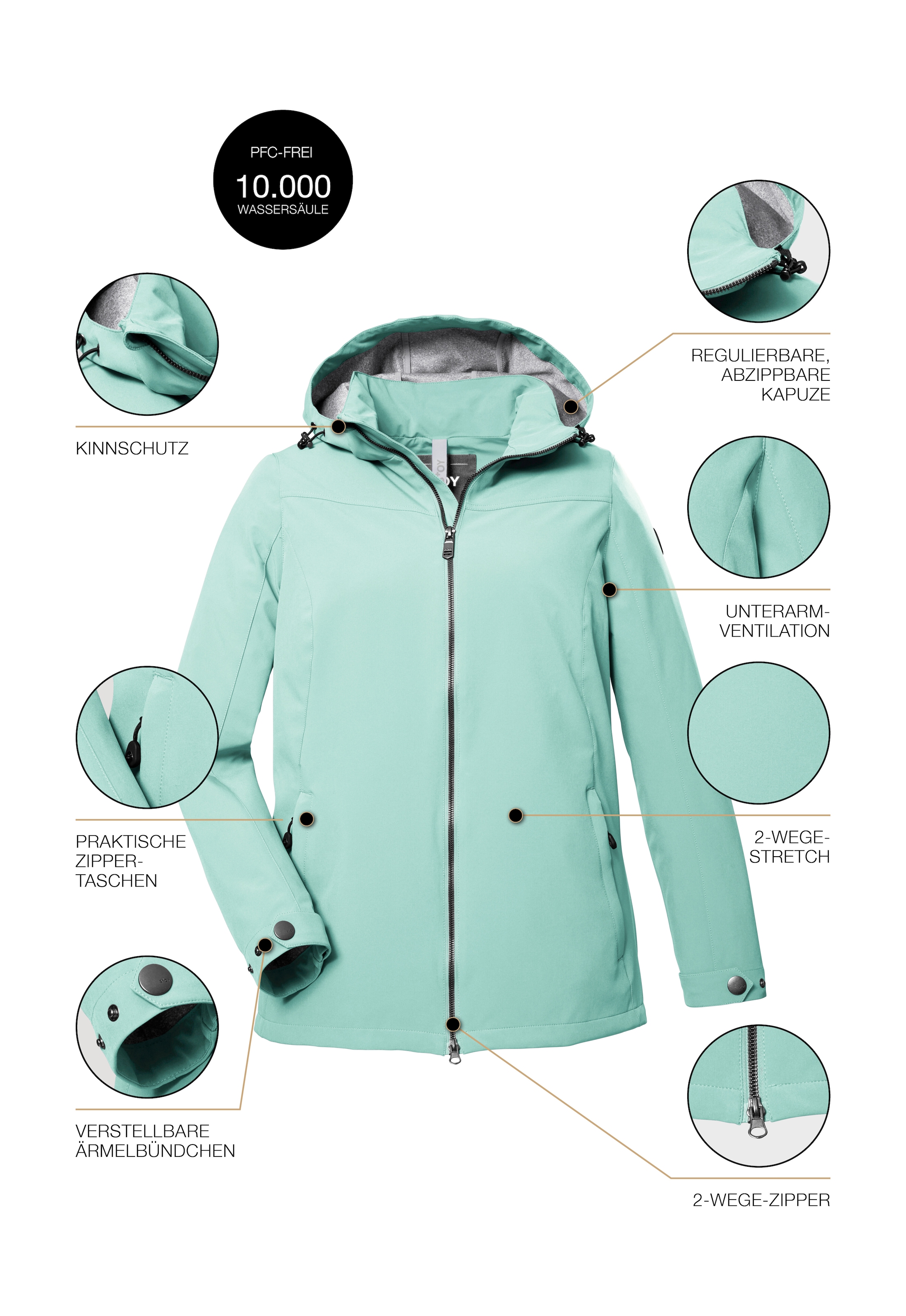 STOY Softshelljacke »STS 1 WMN SFTSHLL JCKT«, Damen Softshelljacke: wasserabweisend, atmungsaktiv, umweltfreundlich
