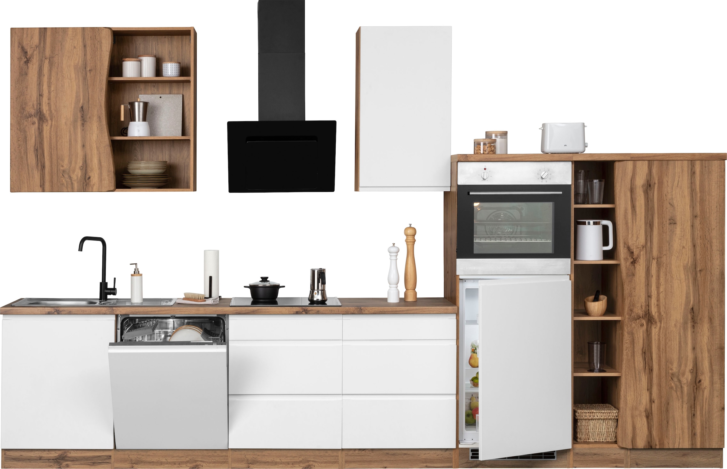 KOCHSTATION Küchenzeile »KS-Bruneck«, 380cm breit, ohne E-Geräte, hochwertige MDF-Fronten