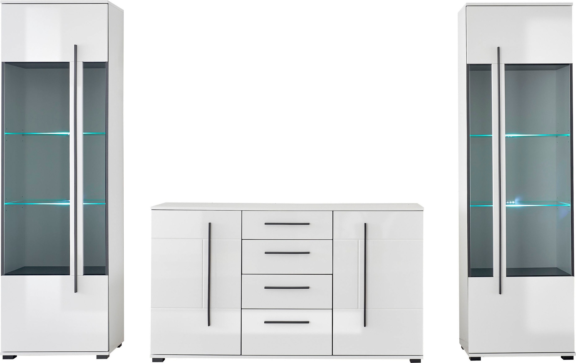 INOSIGN Wohnwand »Cantara, moderne Anbauwand, Wohnzimmer-Set, in Eiche Evoke oder Weiß«, (Set), enthält zwei Vitrinen und ein Sideboard