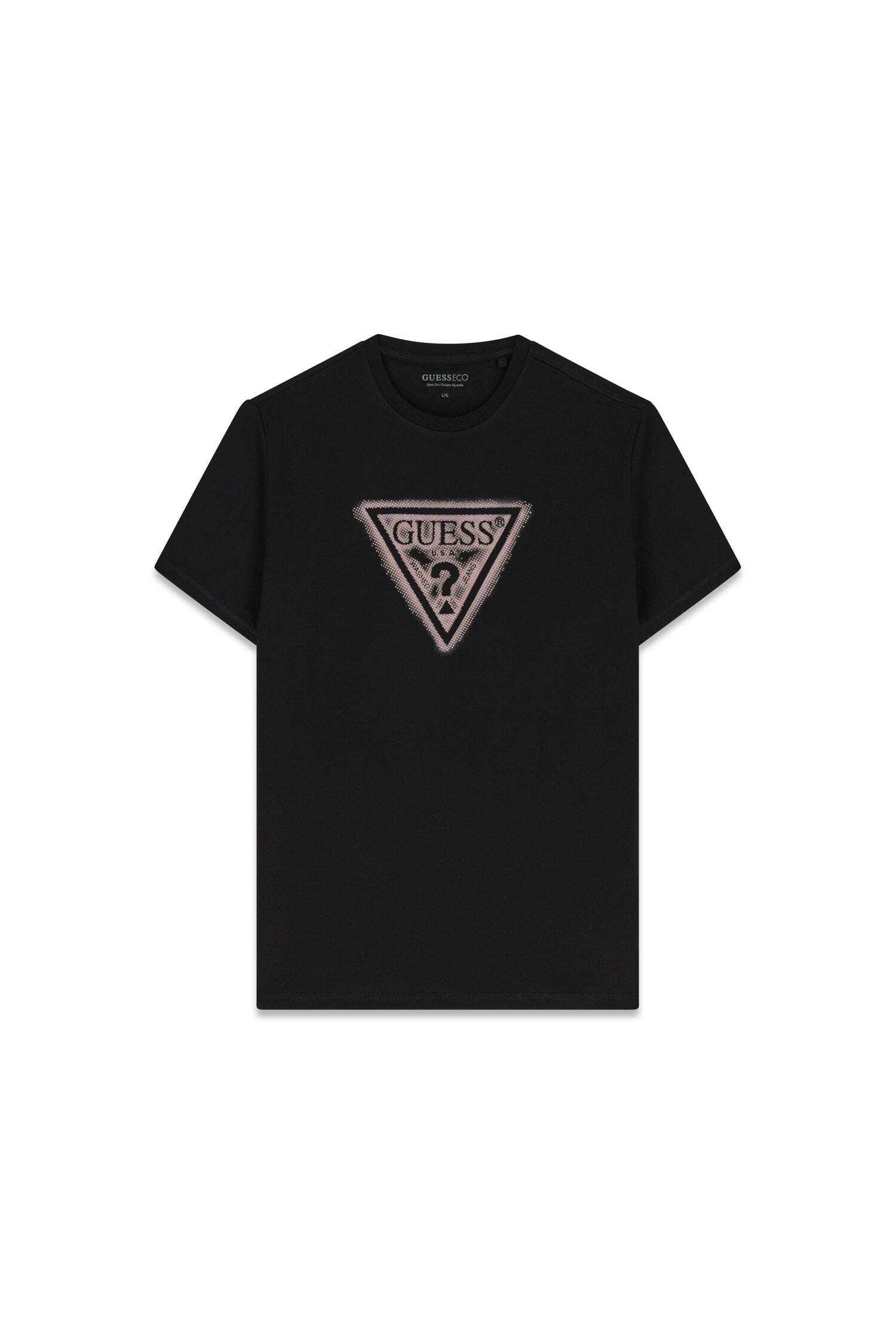 Guess T-Shirt »TRIANGLE SPRAY TEE« Rundhalsausschnitt, Baumwoll-Mix, Slim Fit