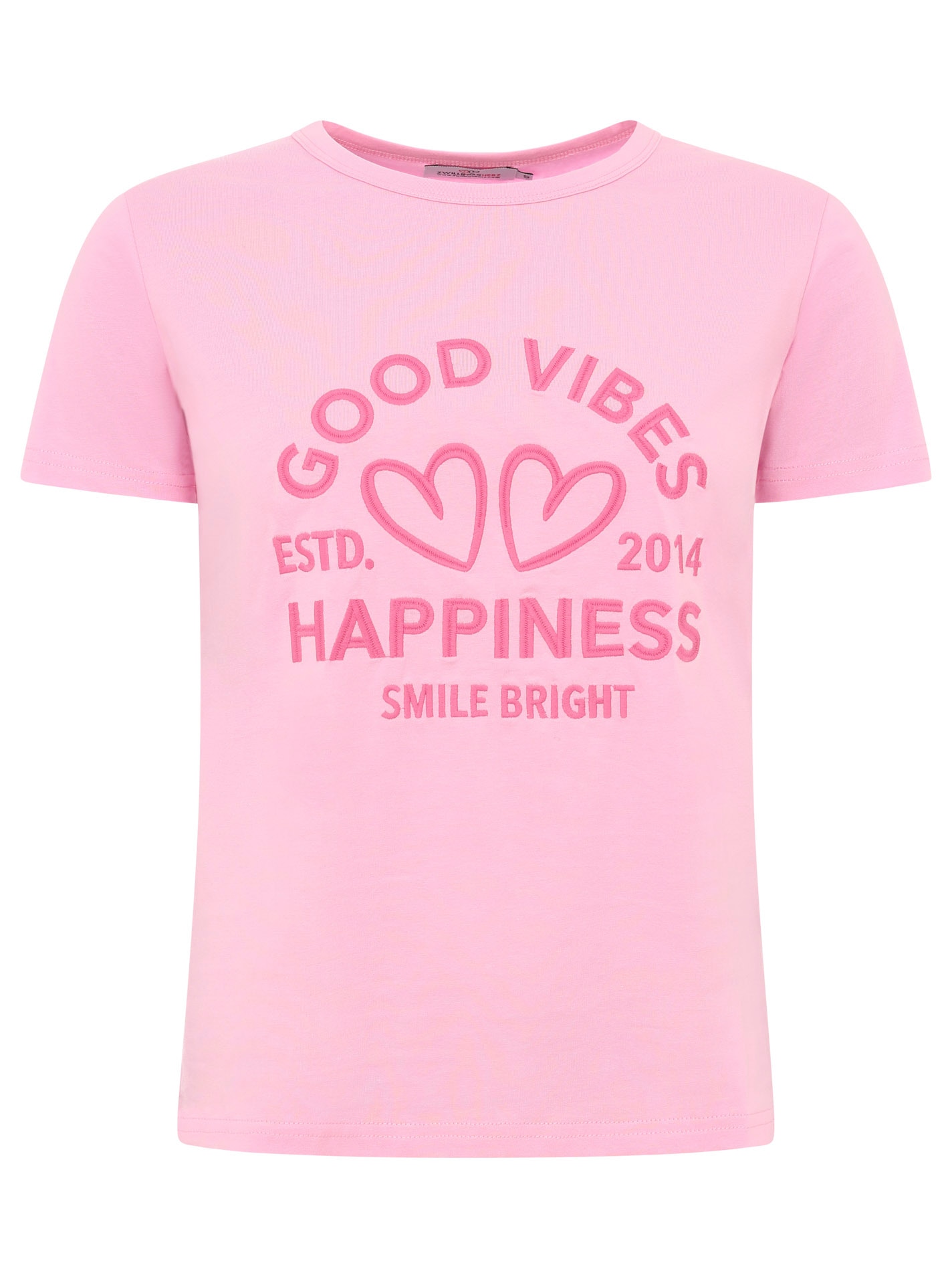 Zwillingsherz T-Shirt »"Happiness Vibes"« ton in ton Stickerei, kurzarm, Rundhals
