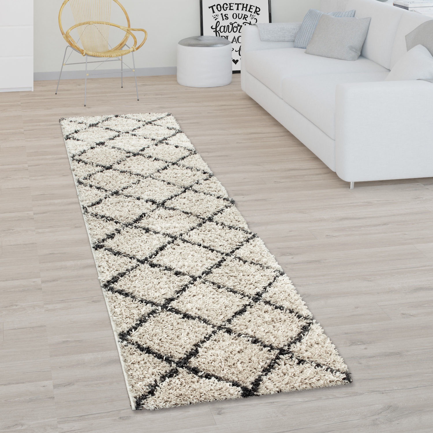 Paco Home Hochflor-Läufer »Kalmar 441«, rechteckig, 40 mm Höhe, Teppich-Läufer, Scandi Design, Rauten Muster, weich & kuschelig