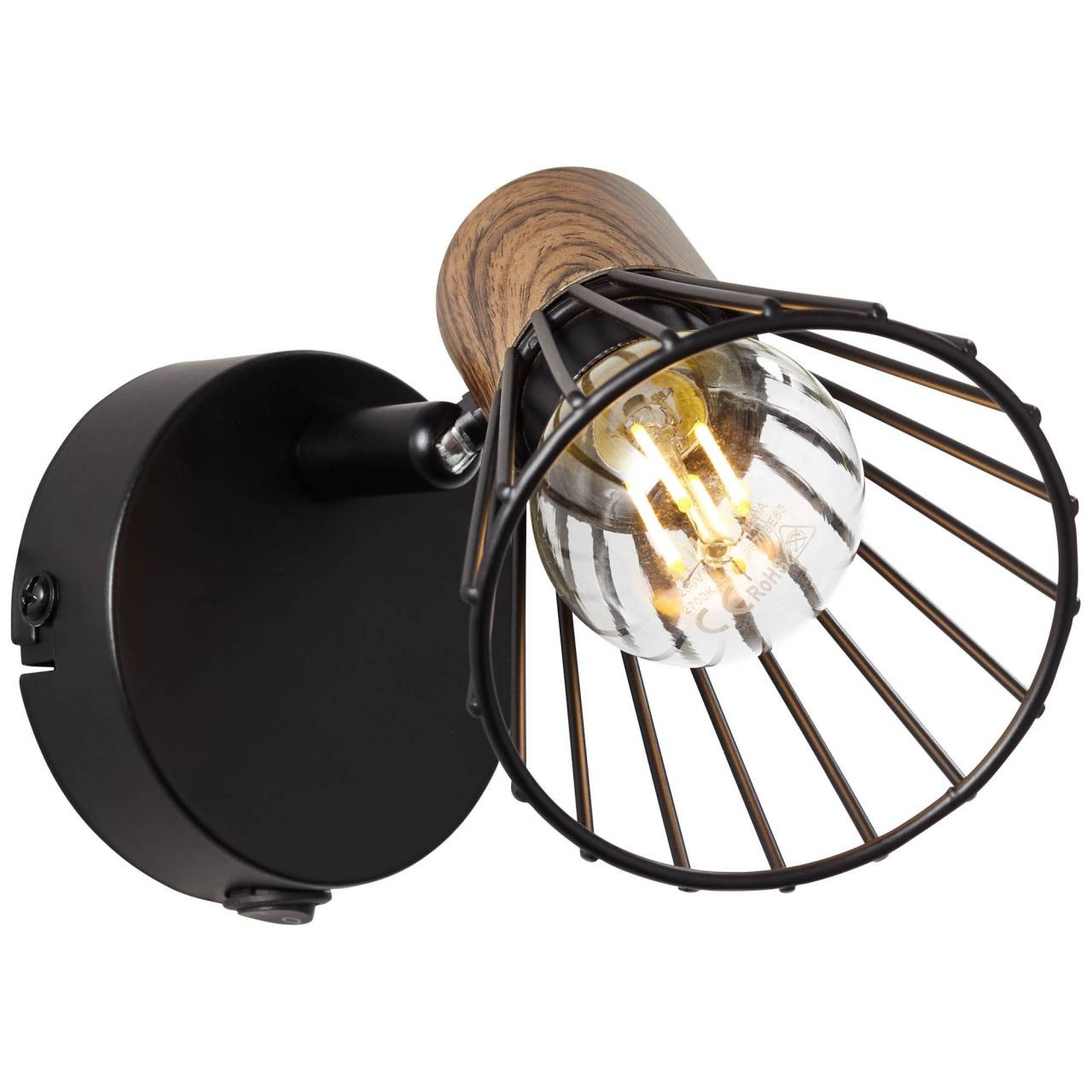 Brilliant Wandstrahler »Manama«, 1 flammig, Leuchtmittel E14 | ohne Leuchtmittel, Wandspot Schalter holz dunkel/schwarz matt