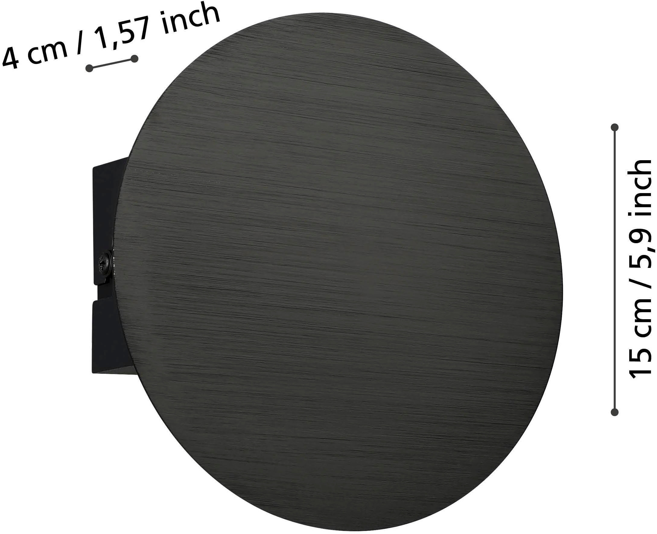 EGLO »Talamello Wandlampe, Wandspot, Metall, indirekte Beleuchtung, Lampe« LED-Modul 1 Stk. Warmweiß Wand-/Deckenleuchte - Ø15 x AL4 cm - schwarz - 4W inkl.