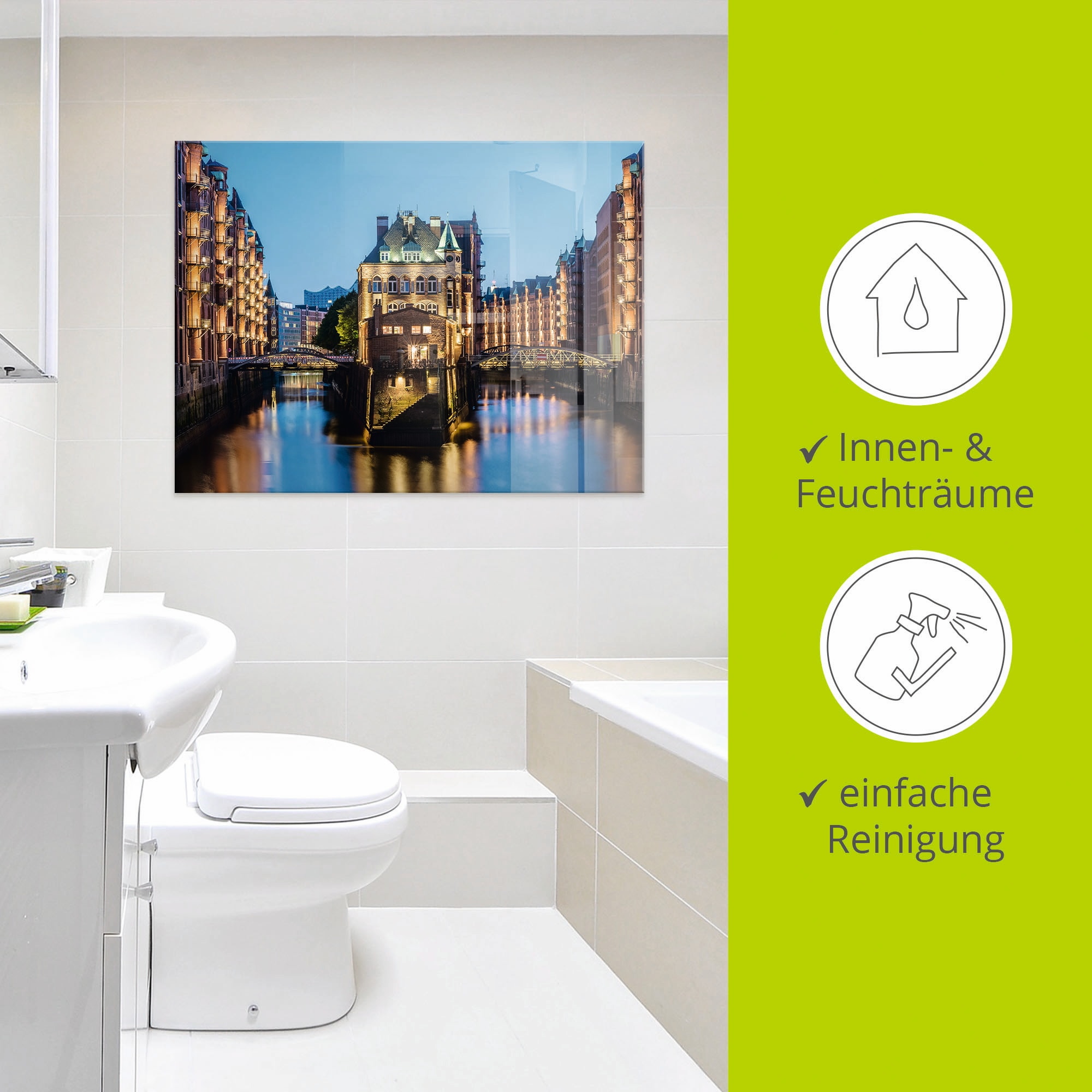 Artland Glasbild »Hamburg Wasserschloss in Speicherstadt 2«, Gebäude, (1 St.), in verschiedenen Größen