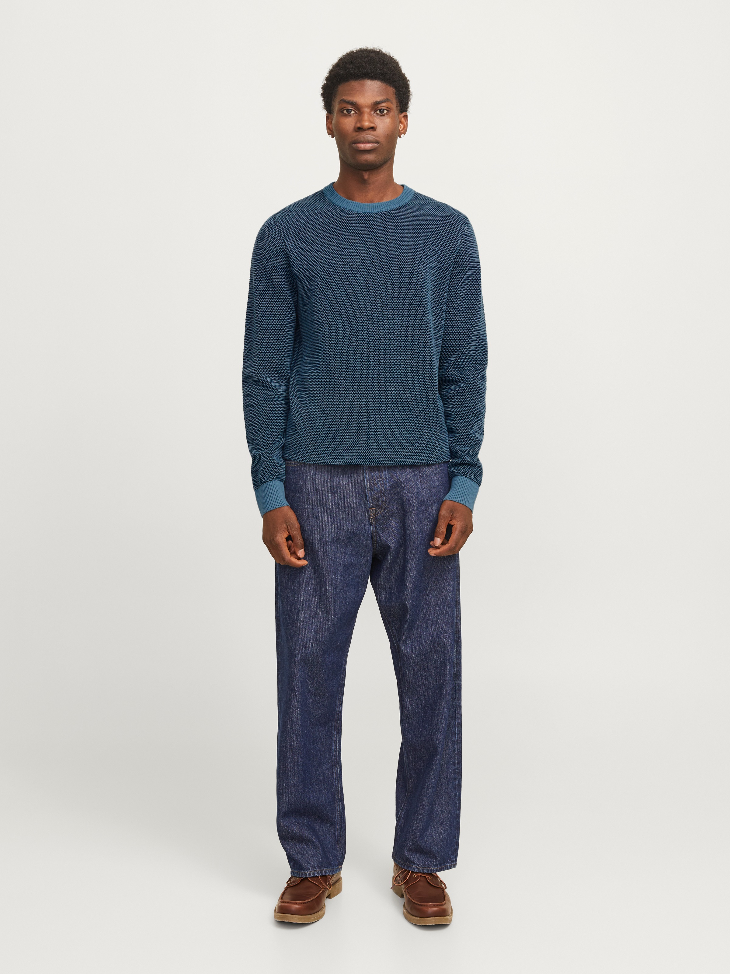 Jack & Jones Rundhalspullover »JJEGLOBE KNIT CREW NECK NOOS«, in Strick Optik