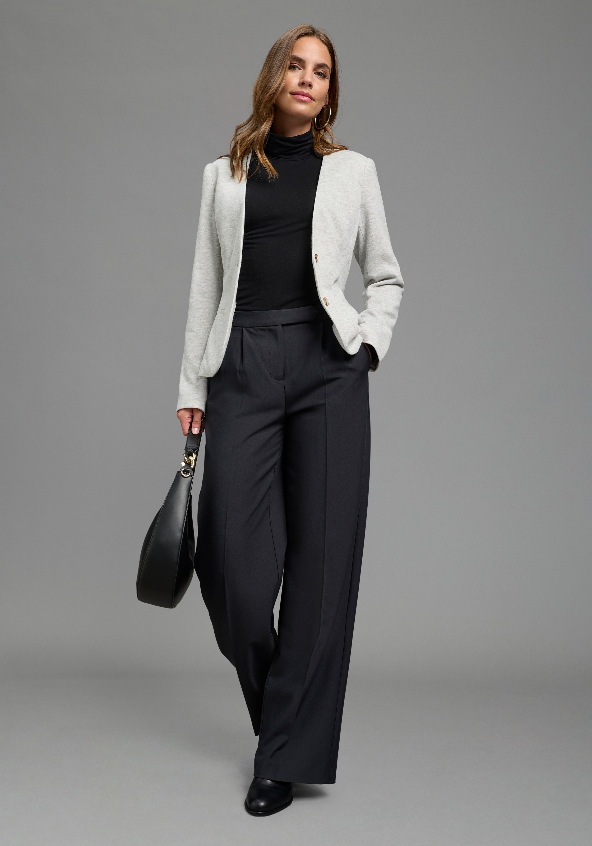 Laura Scott Kurzblazer femininer Stil, aus Polyester und Baumwolle, mit melierter Optik