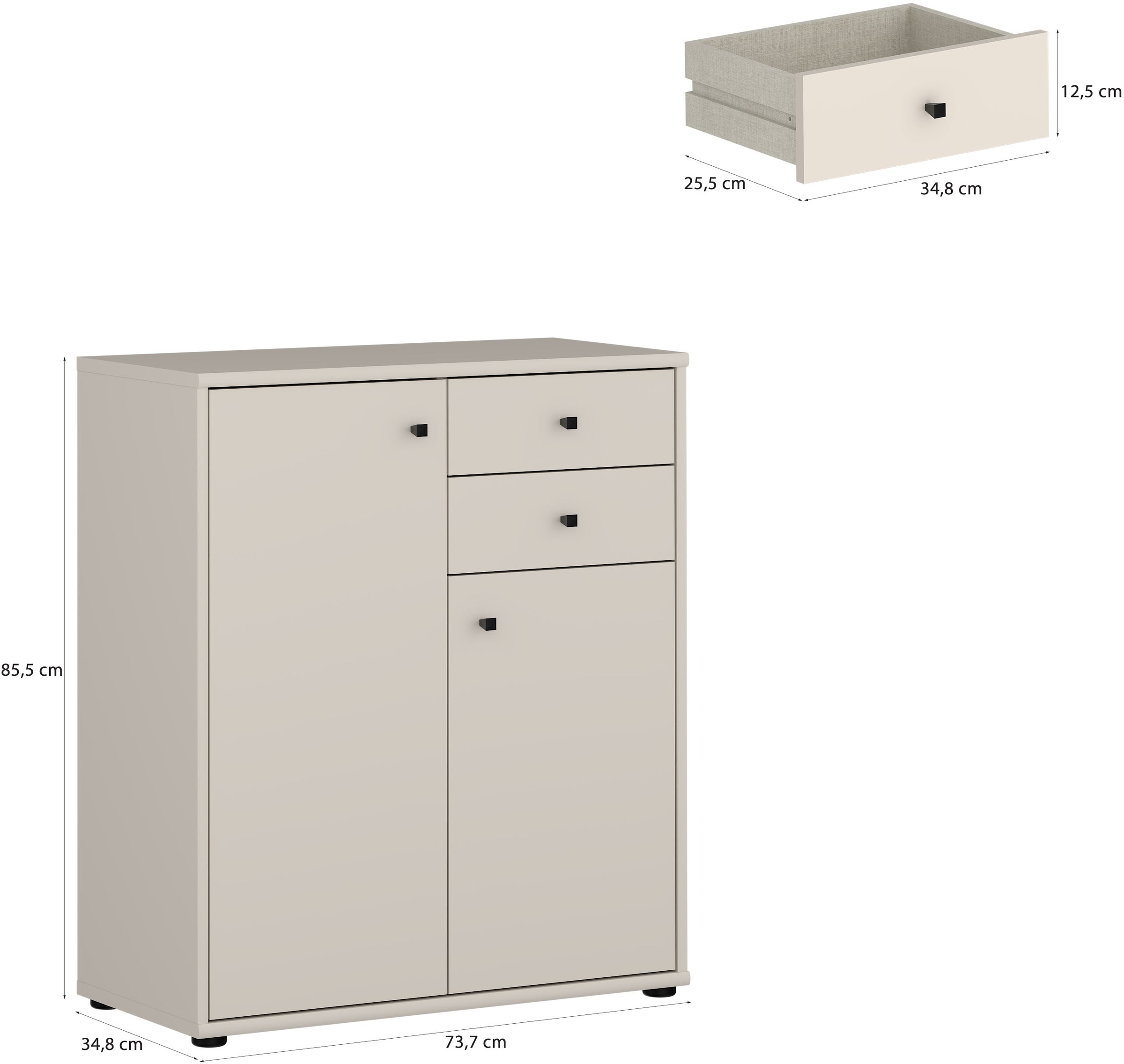 FORTE Kommode »Tempra, Kommode, 2 Türen, 2 Schubkästen, viel Stauraum« B/H/T 73,7/85,5/34,8 cm