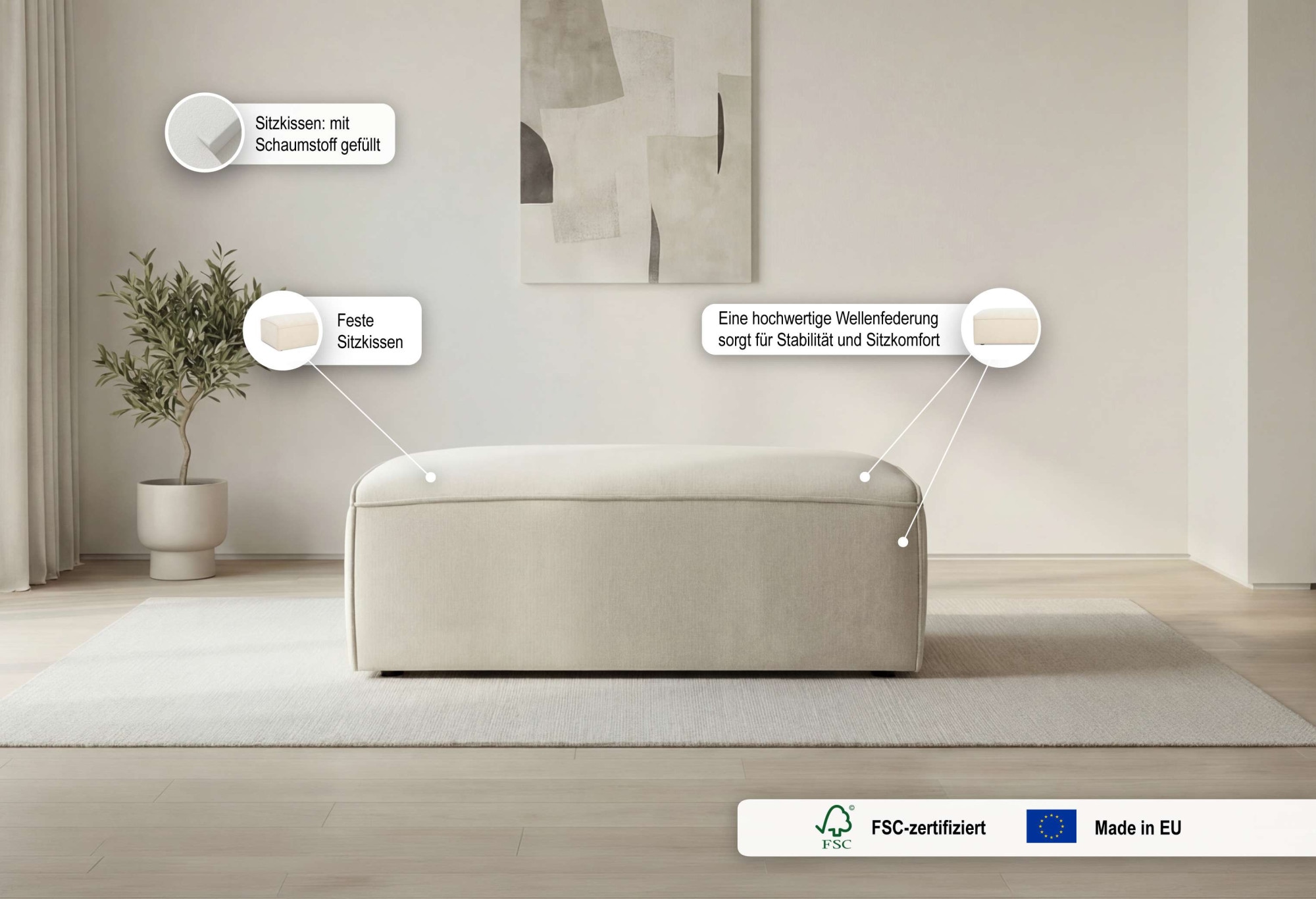 OTTO home Polsterhocker »Mittell, Chenille« 102x61 cm, bodentief