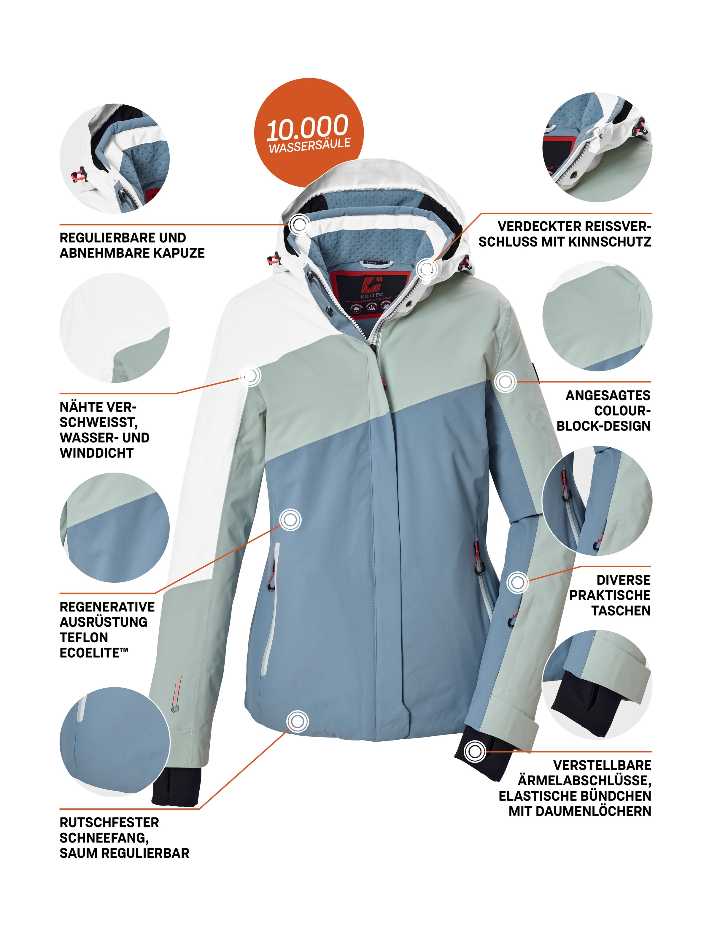 Killtec Skijacke »KSW 101 WMN SKI JCKT« Wind- und wasserdichte Damenjacke mit Colourblock-Design