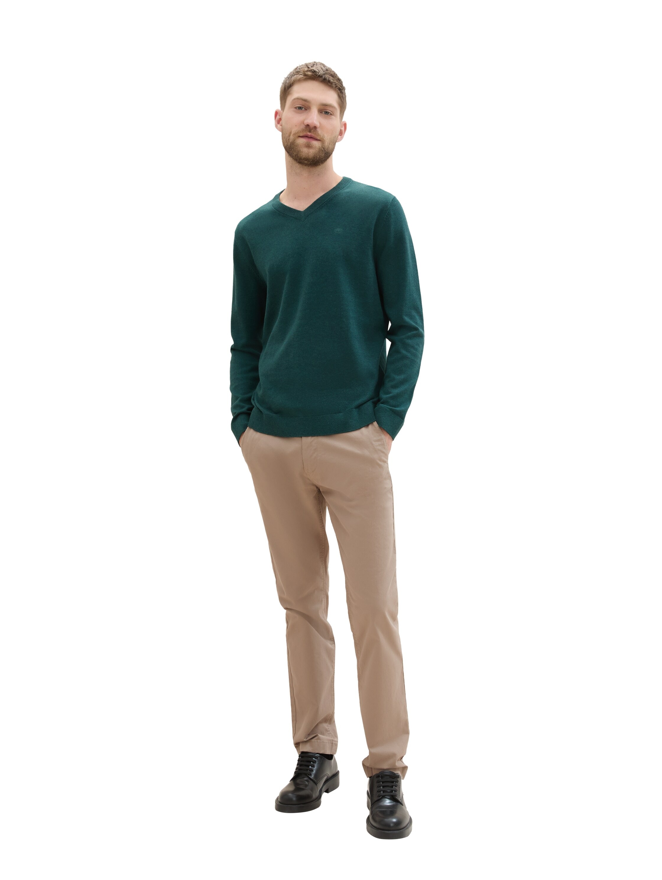 TOM TAILOR V-Ausschnitt-Pullover, mit kleiner Logo-Stickerei
