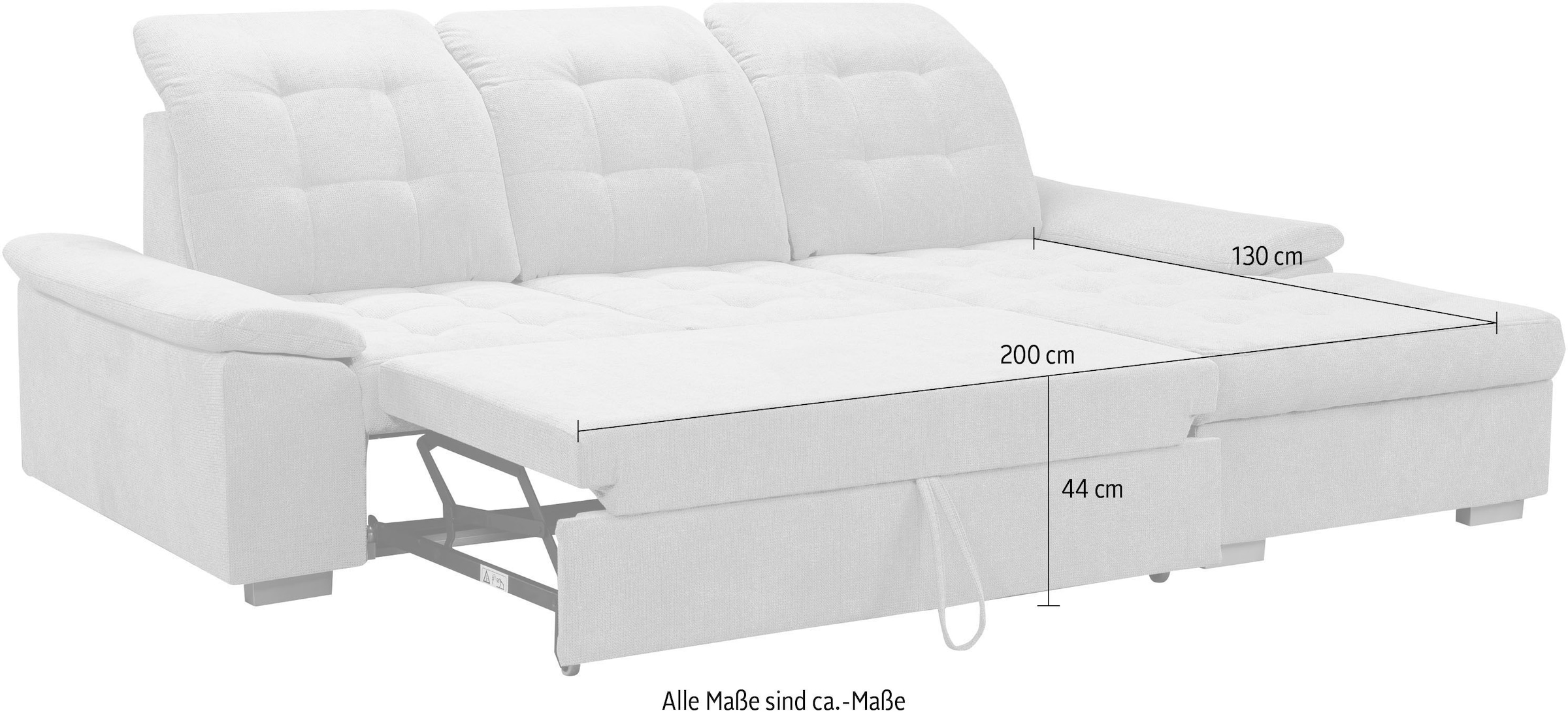 WERK2 Ecksofa »Carmen Bett+Bettkasten, Kopfstütze verst., Sitztiefe optional verst.« L-Form Sofa, Struktur weich, creme