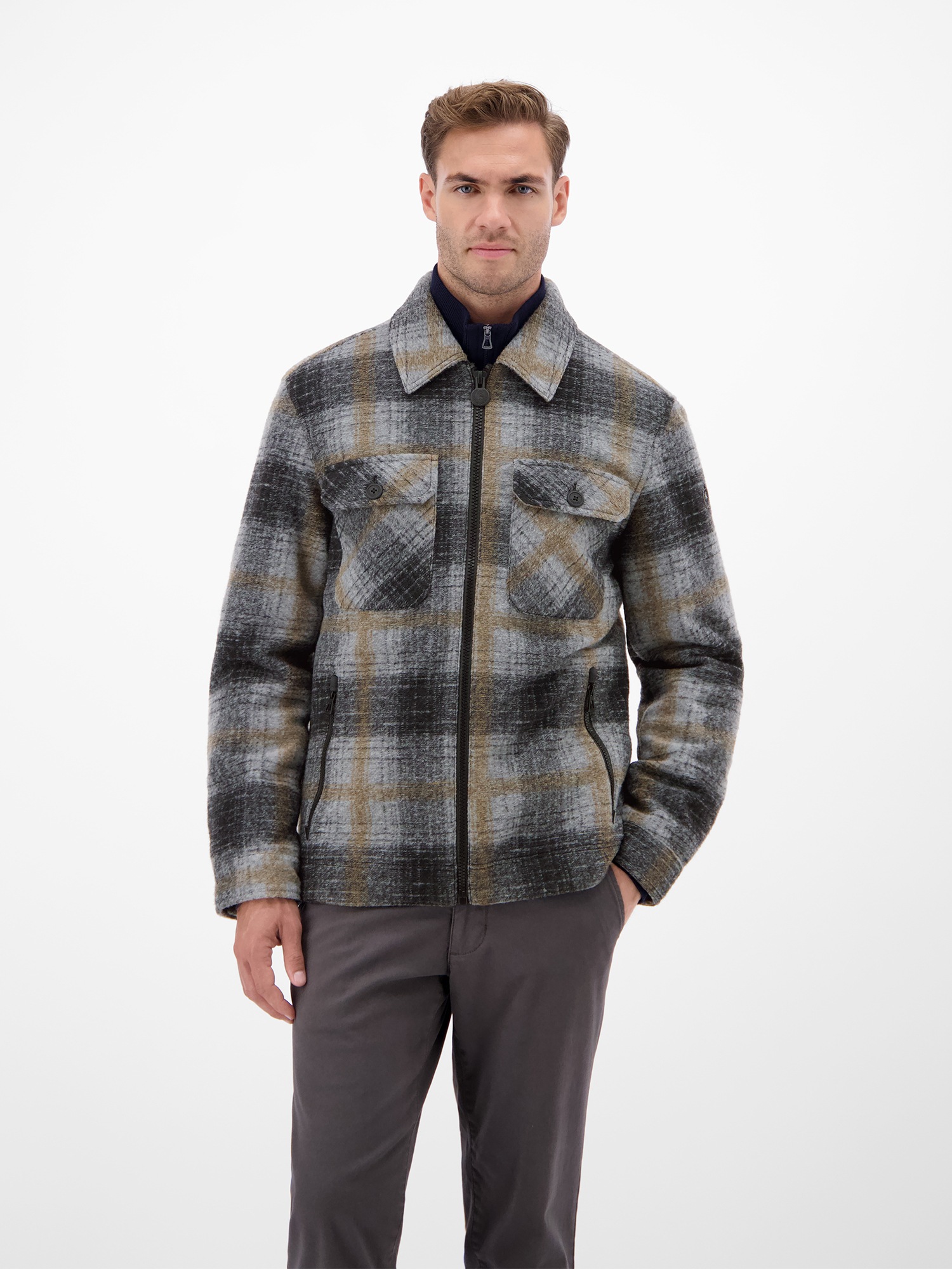 LERROS Outdoorjacke »Karierte Outdoor-Hemdjacke in Woll-Optik« ohne Kapuze