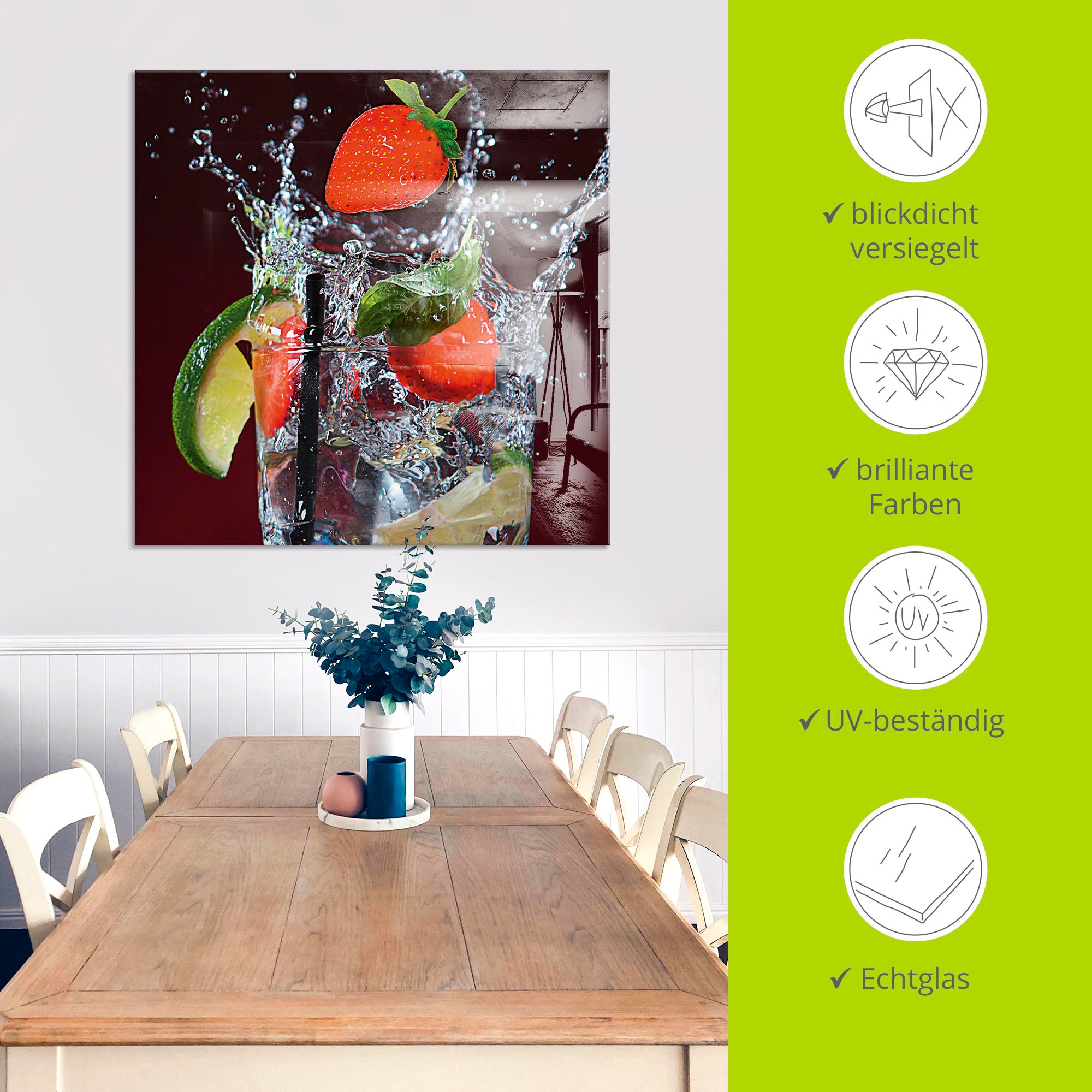 Artland Glasbild »Frischer Fruchtcocktail I«, Getränke, (1 St.), in verschiedenen Größen