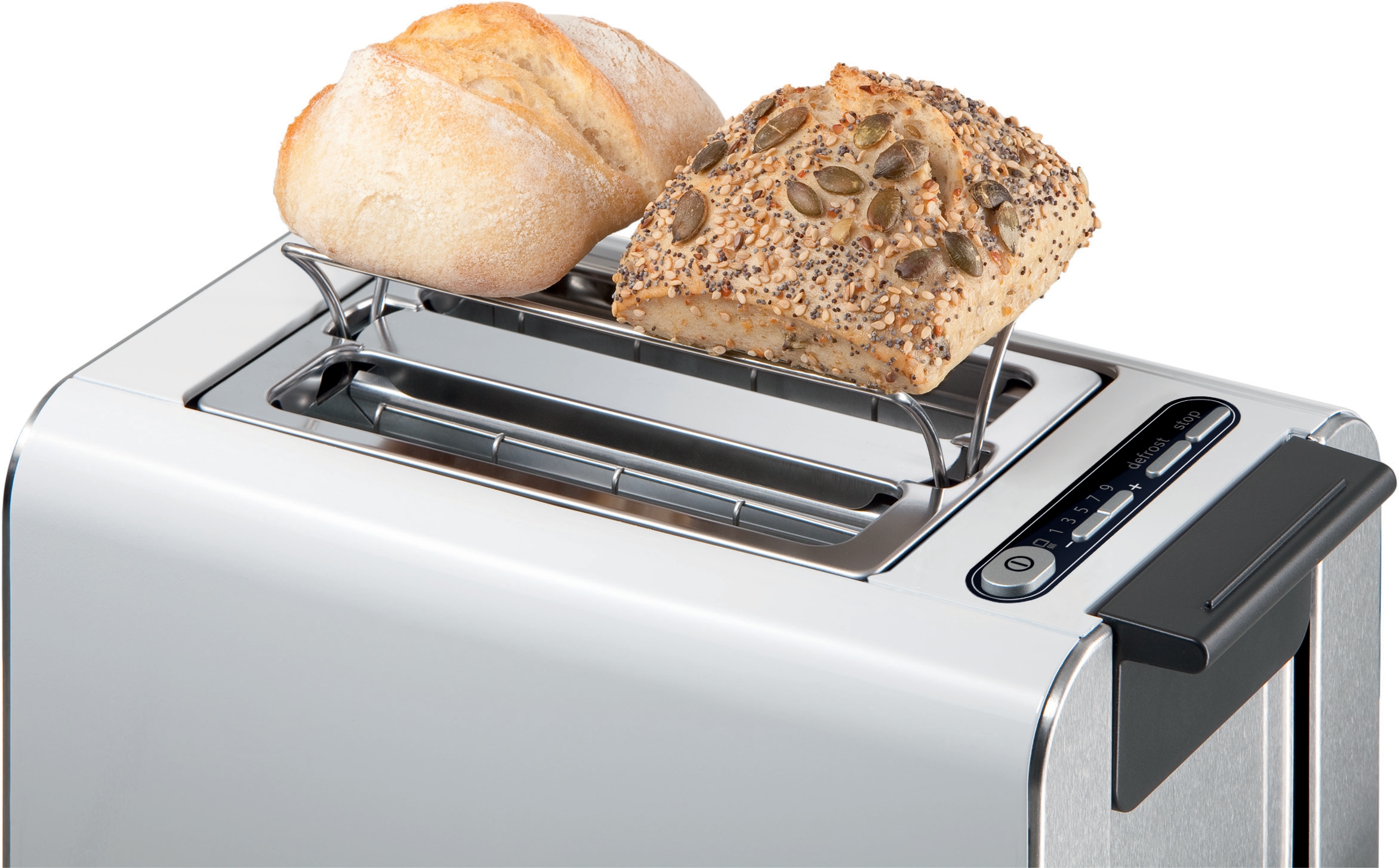 BOSCH Toaster »Styline TAT8611N, integrierter Brötchenaufsatz, Liftfunktion,«, 860 W, Auftaufunktion, Abschaltautomatik, Brotzentrierung, Edelstahl/weiß