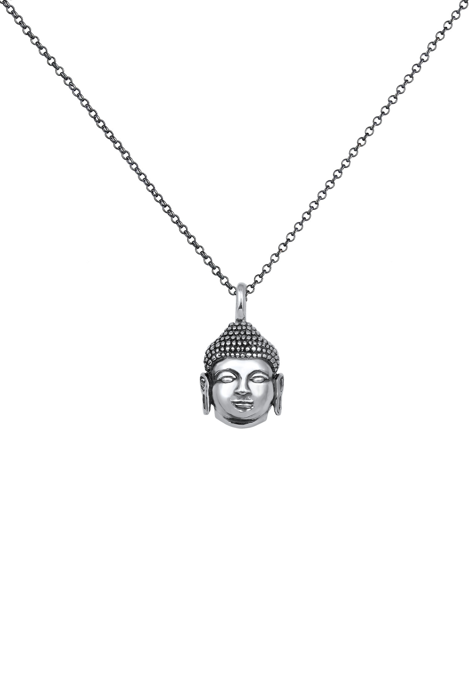 Kuzzoi Lange Kette »Halskette Herren Anhänger Buddha Kopf Oxidiert 925 Silber«