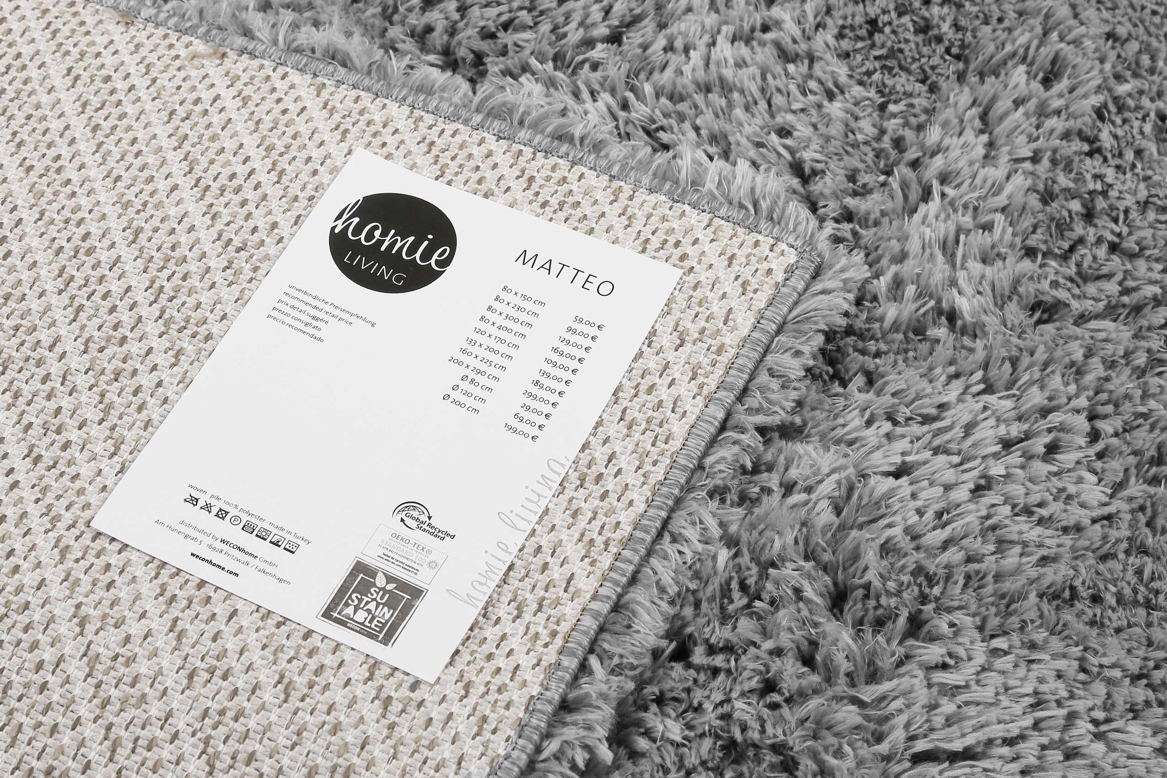 Homie Living Hochflor-Teppich »Matteo HL-0961«, rechteckig, 50 mm Höhe, nachhaltig aus 100% recyceltem PET, Langflor, Shaggy, Wohnzimmer