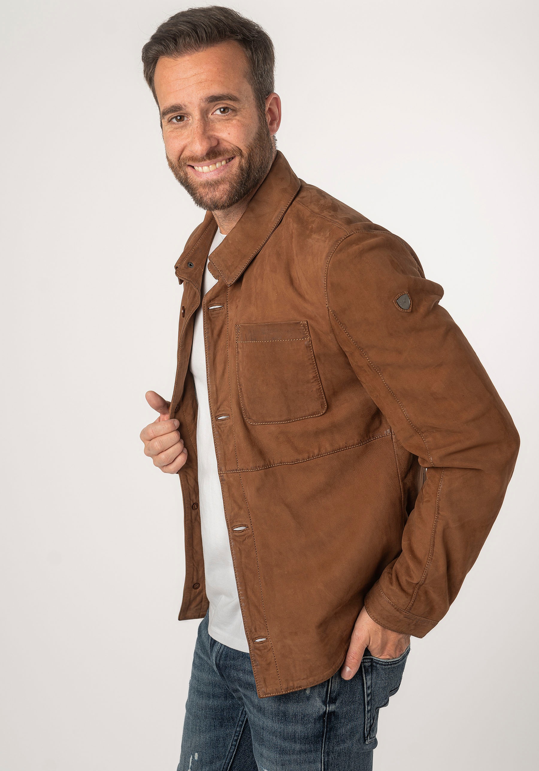 Mauritius Lederjacke »MMJemmo«, mit Hemdblusenkragen, Knopfleiste