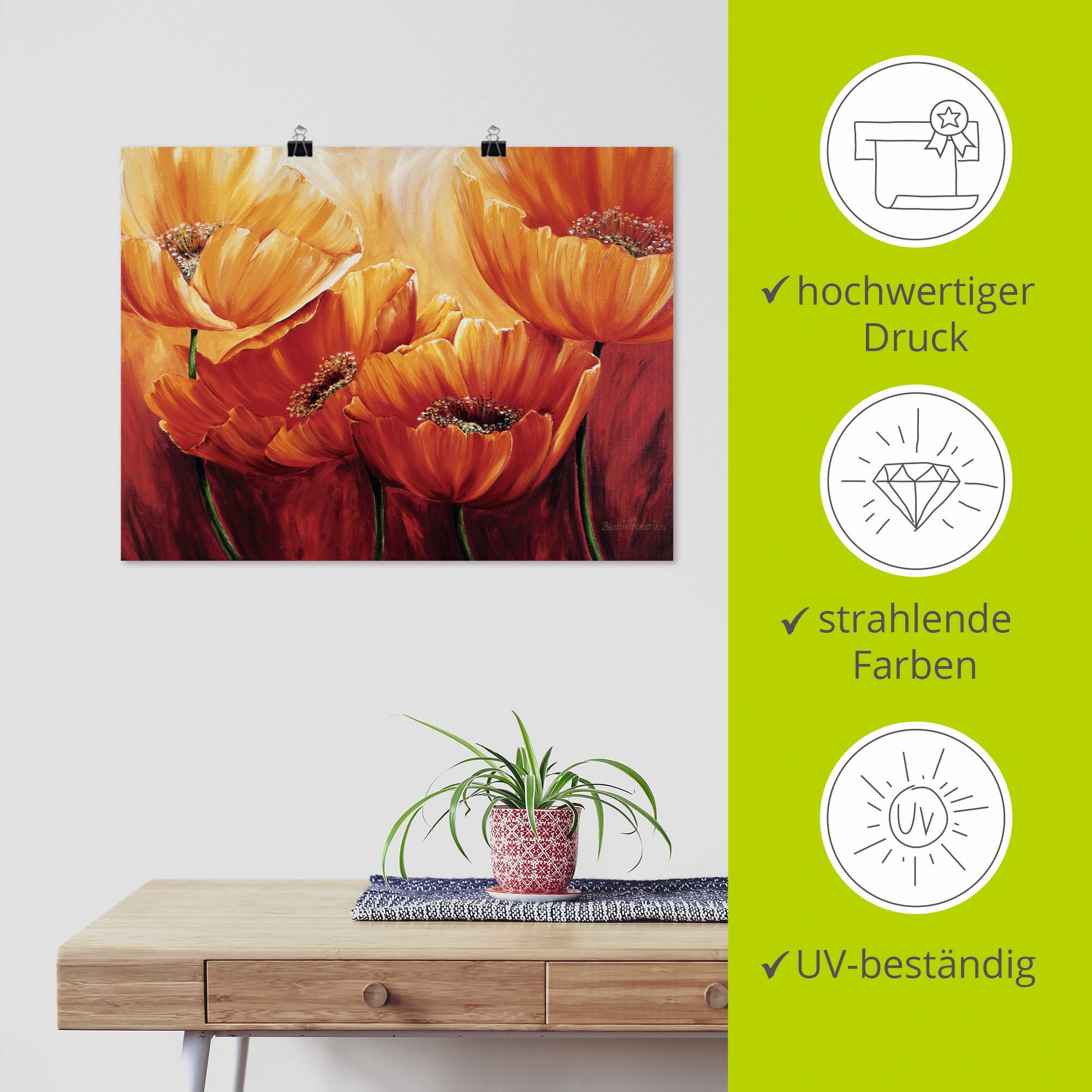 Artland Wandbild »Vier Mohnblumen« Blumen 1 Stk. tlg. als Leinwandbild, Poster in verschied. Größen