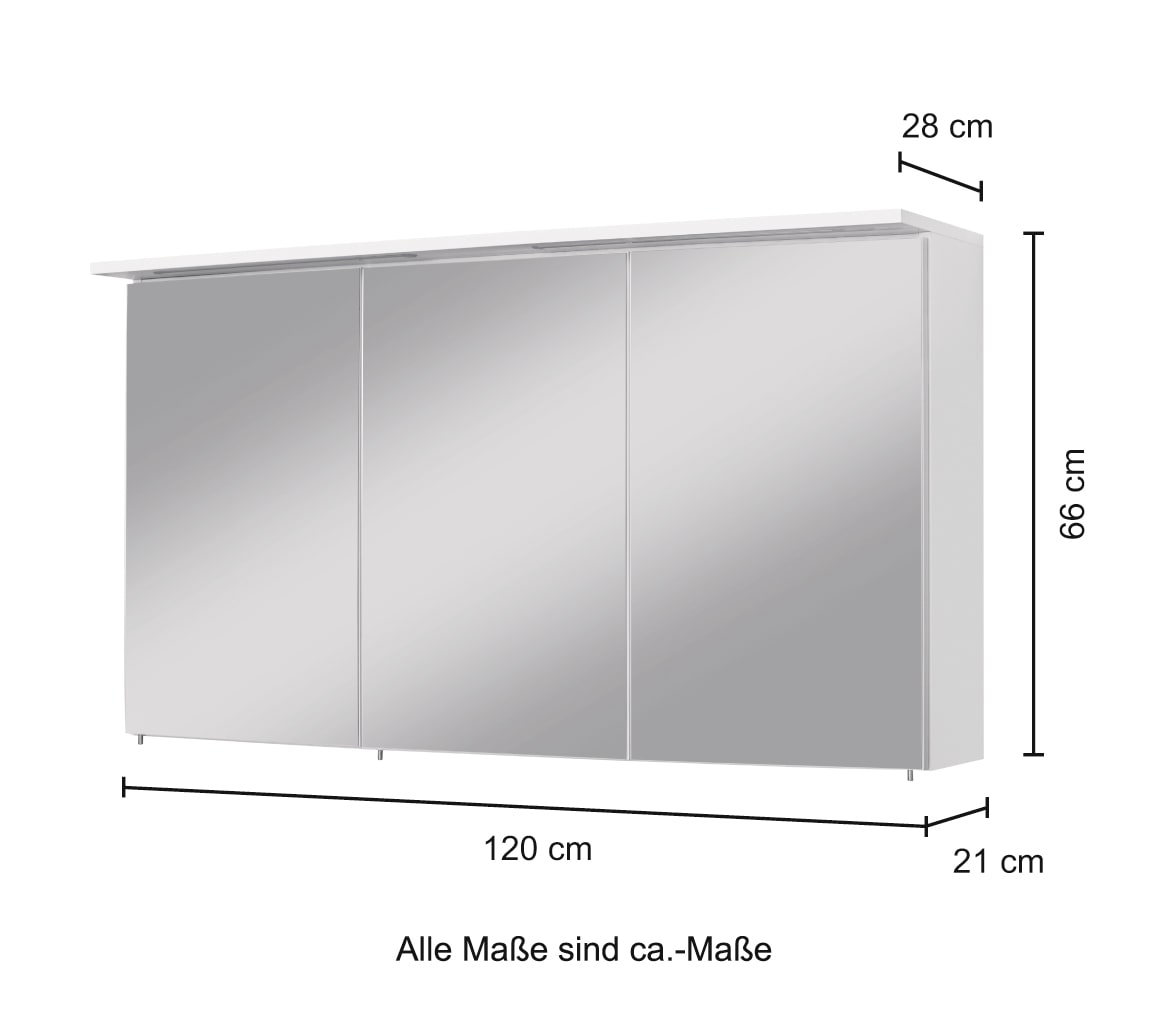 welltime Spiegelschrank »Flex«, Breite 120 cm, mit 3D-Spiegeleffekt