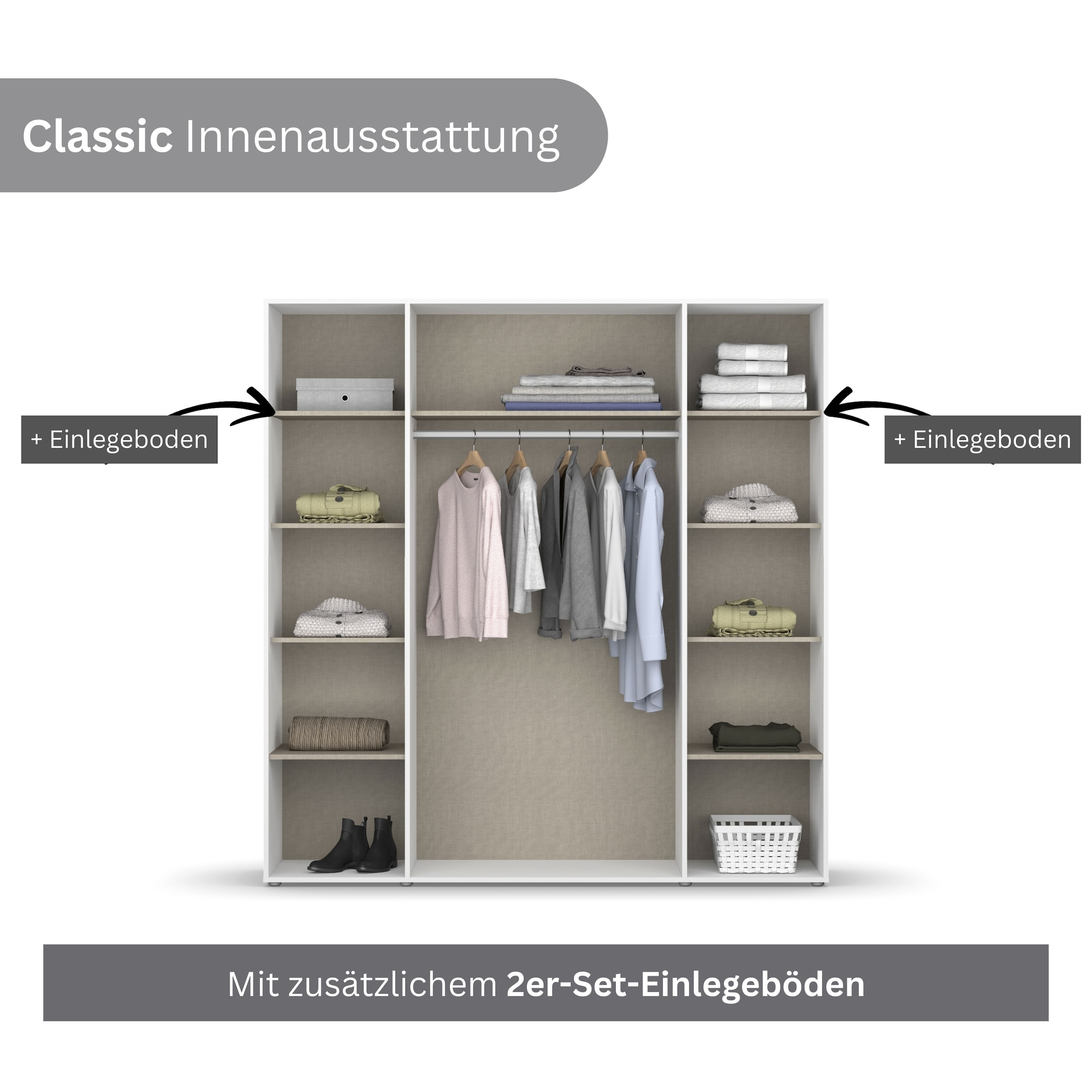 rauch Kleiderschrank »VOYAGER Garderobe Wäscheschrank TOPSELLER Schlafzimmer«, (in 3 verschiedenen Ausstattungen BASIC/CLASSIC/PREMIUM), Schrank mit modernen Griffen in viel Stauraum MADE IN GERMANY