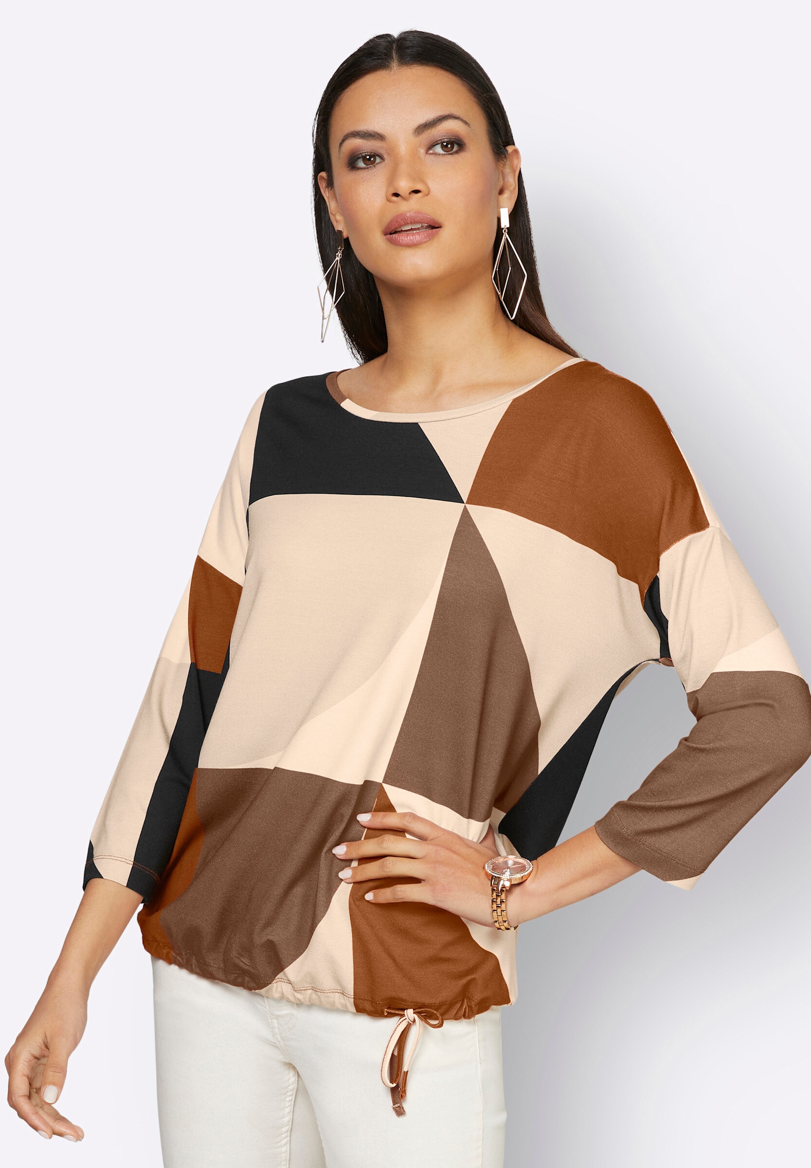 creation L T-Shirt »Shirt 3/4-Arm-Shirt mit Tunnelzug am Saum«