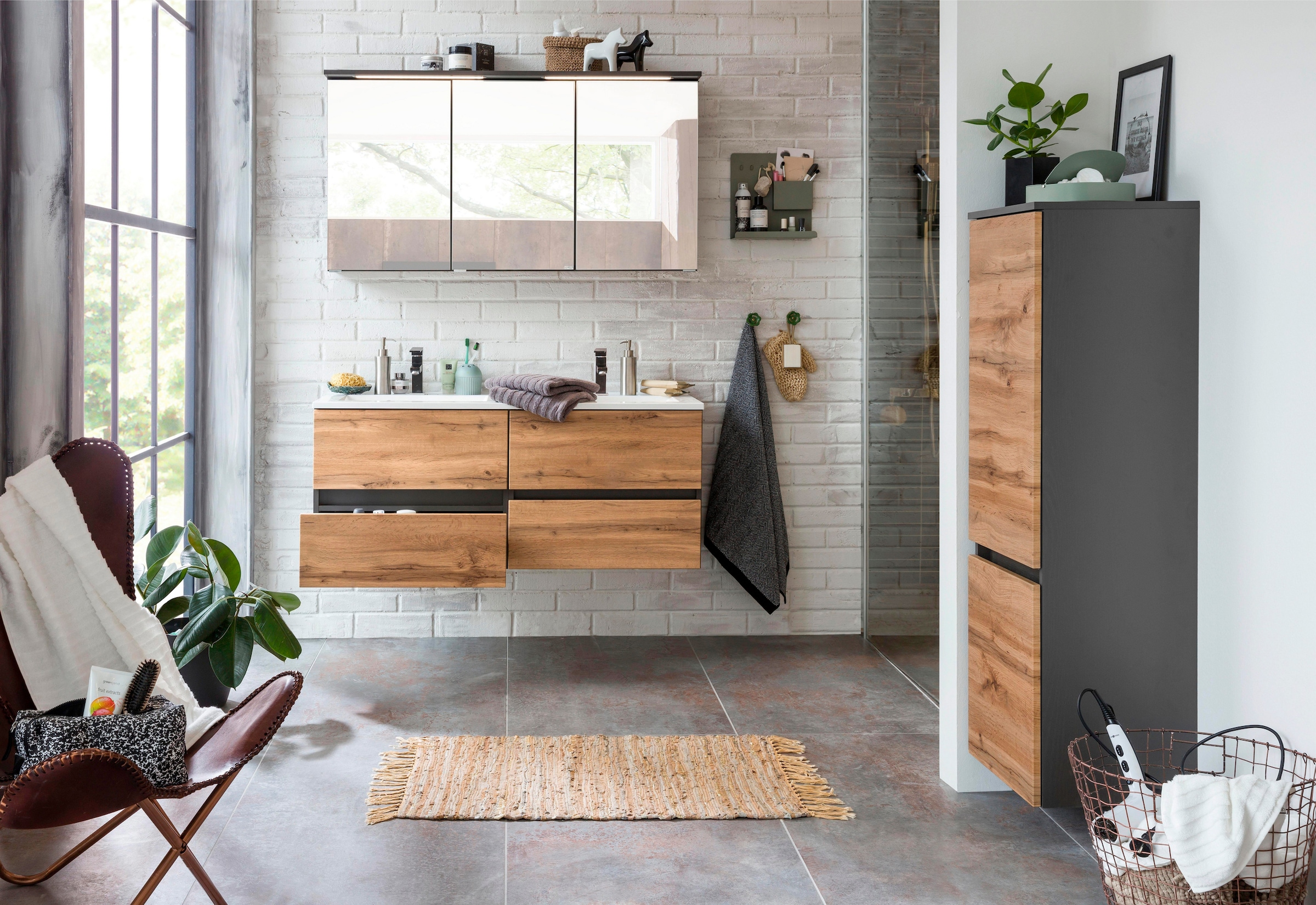 welltime Badmöbel-Set »Lucca« 2 Stk. tlg. Doppelwaschtisch, Breite 120 cm