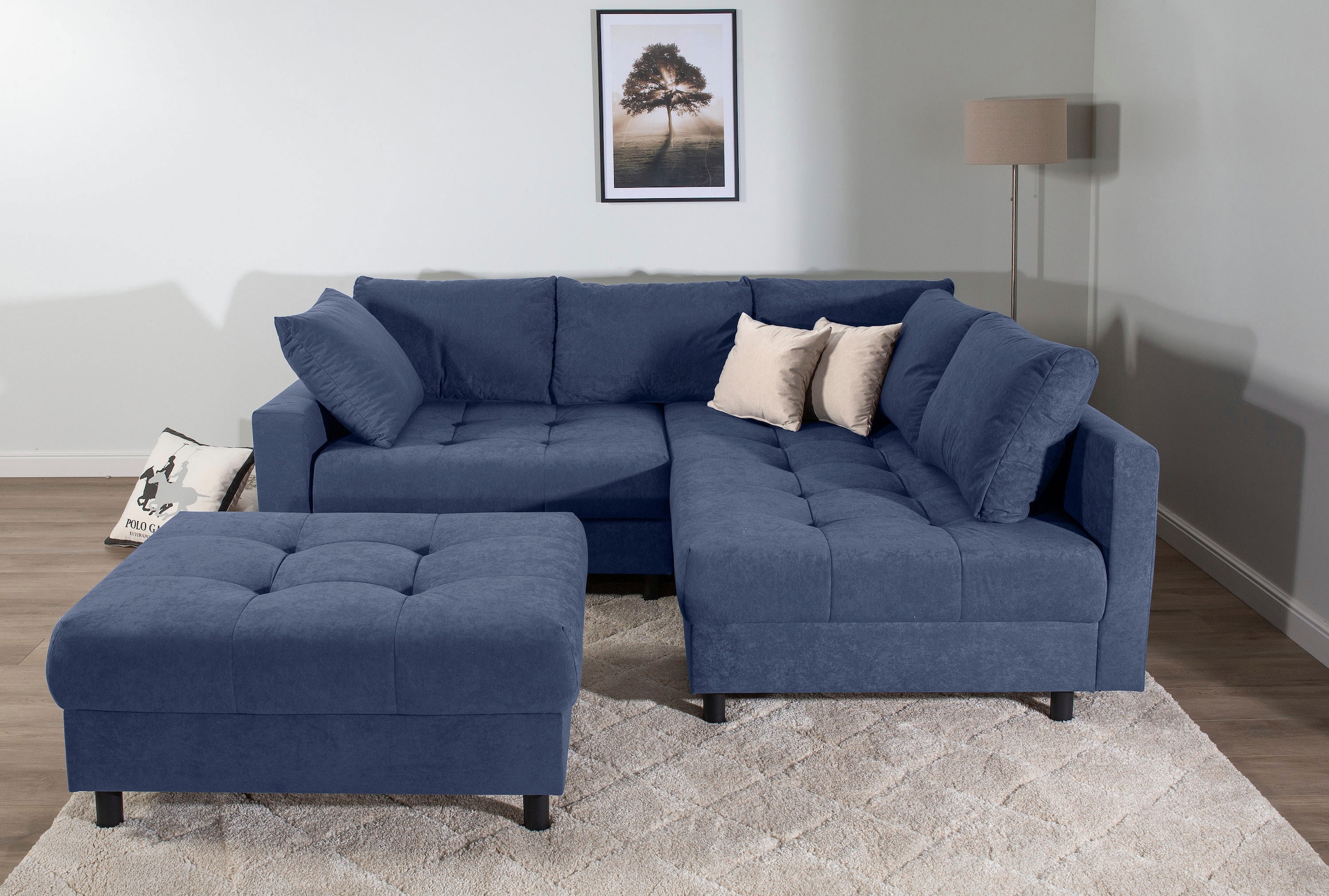 COLLECTION AB Ecksofa »Toni L-Form, B: 215 cm« Set: Sofa & Hocker, 2 Zierkissen, Federkern