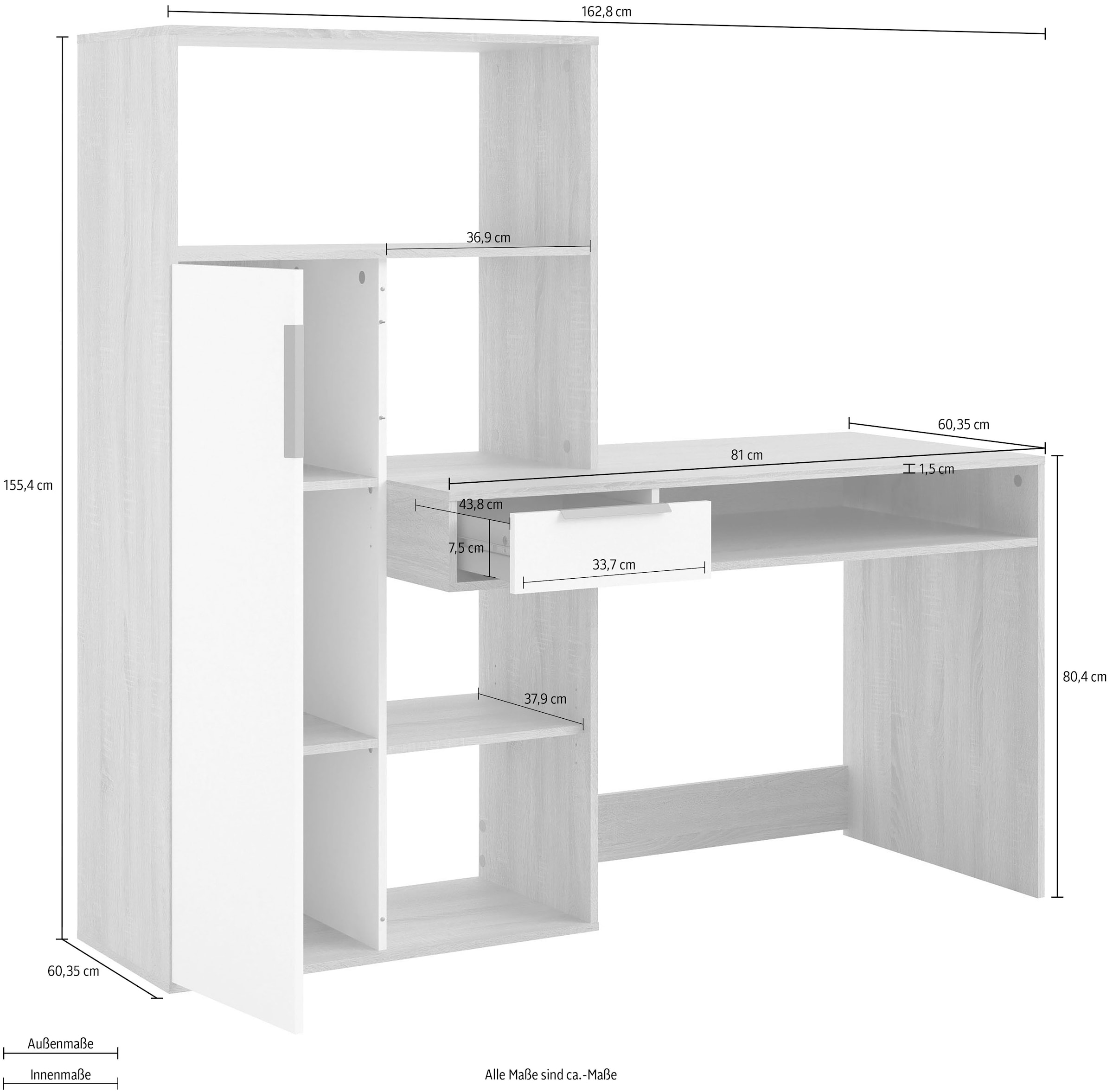 INOSIGN Regal-Schreibtisch »Function Plus, Standregal, Aktenregal, Stauraumregal, Multifunktional,«, mit 1 Schublade, 1 Tür, Regal und Fächern