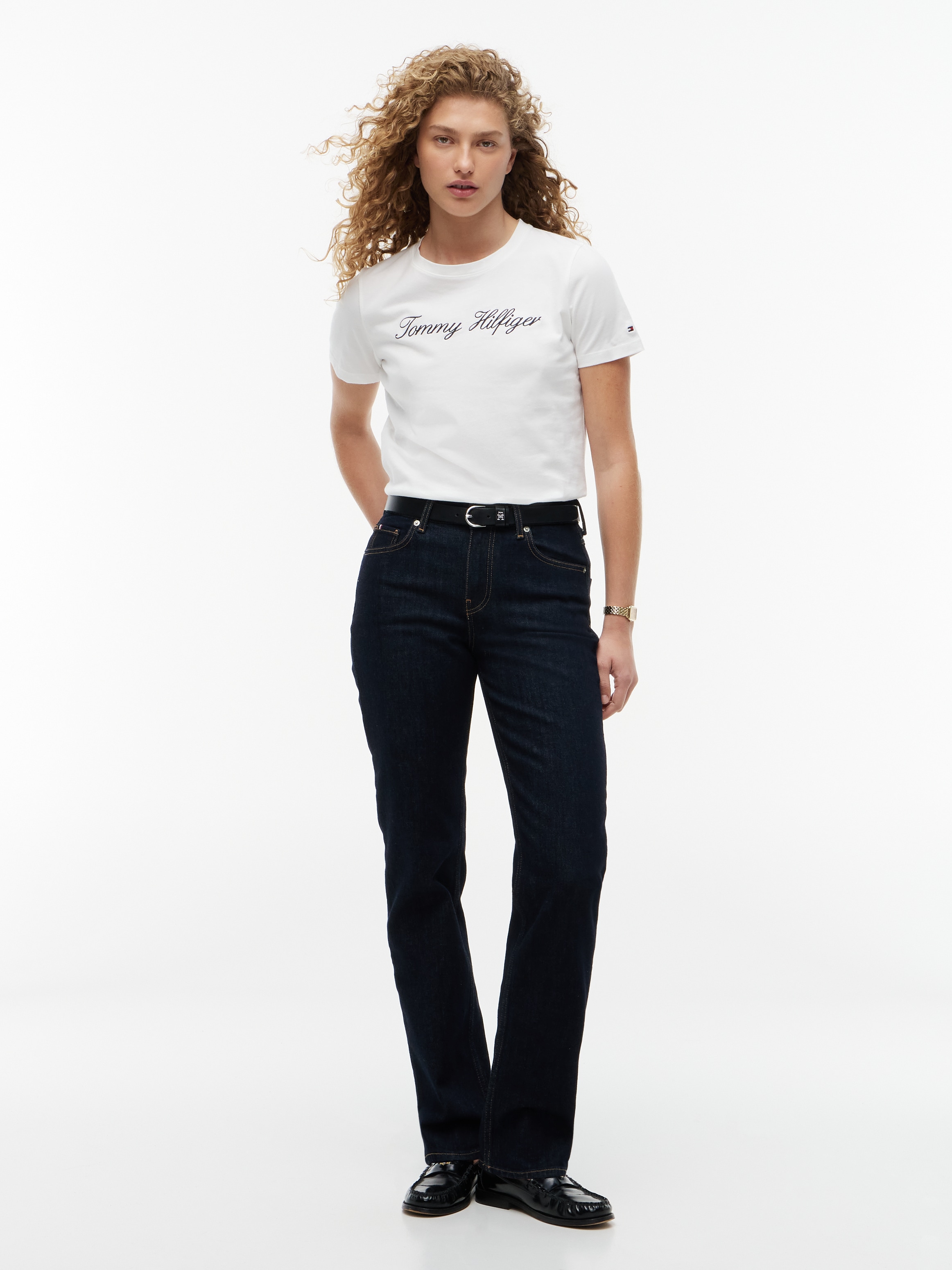 Tommy Hilfiger 1100000002199 »NOS SCRIPT REGULAR C-NK SHORT SLEEVE« mit Rundhals und kontrastfarbener Stickerei, Regular Fit