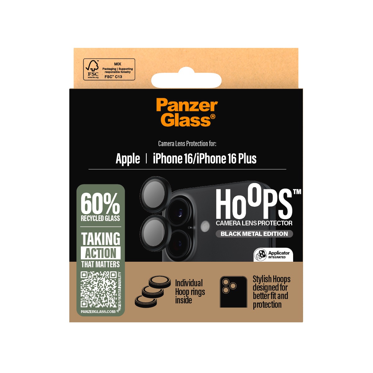 PanzerGlass Kameraschutzglas »Hoops Camera Lens Protection«, für Apple iPhone 16-Apple iPhone 16 Plus, (2 St.), Lens Cover, Schutzfolie, Schutzglas, kratz- & stoßfest