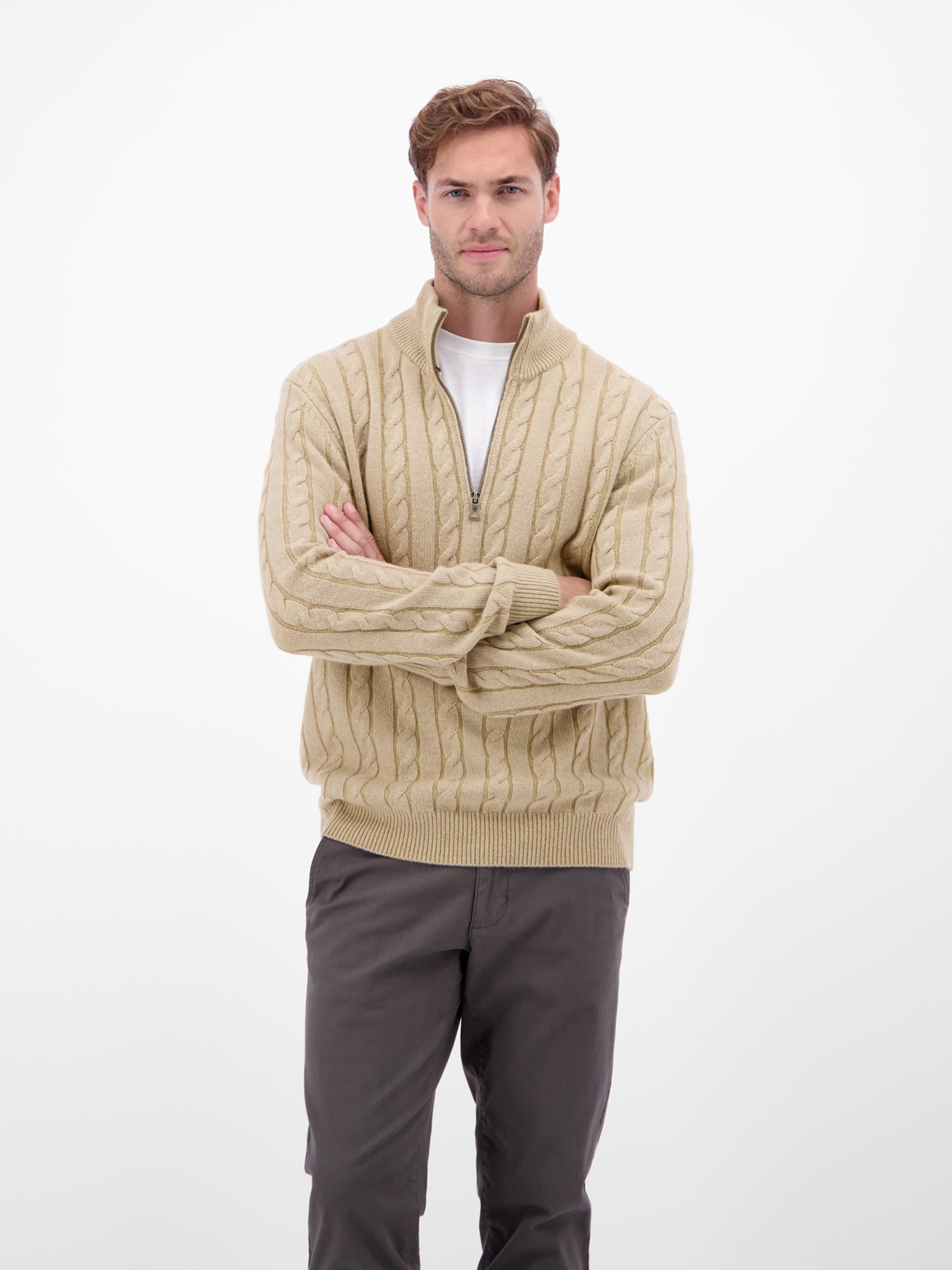 LERROS Strickpullover »Troyer mit Zopfmuster - Klassik trifft Coolness«