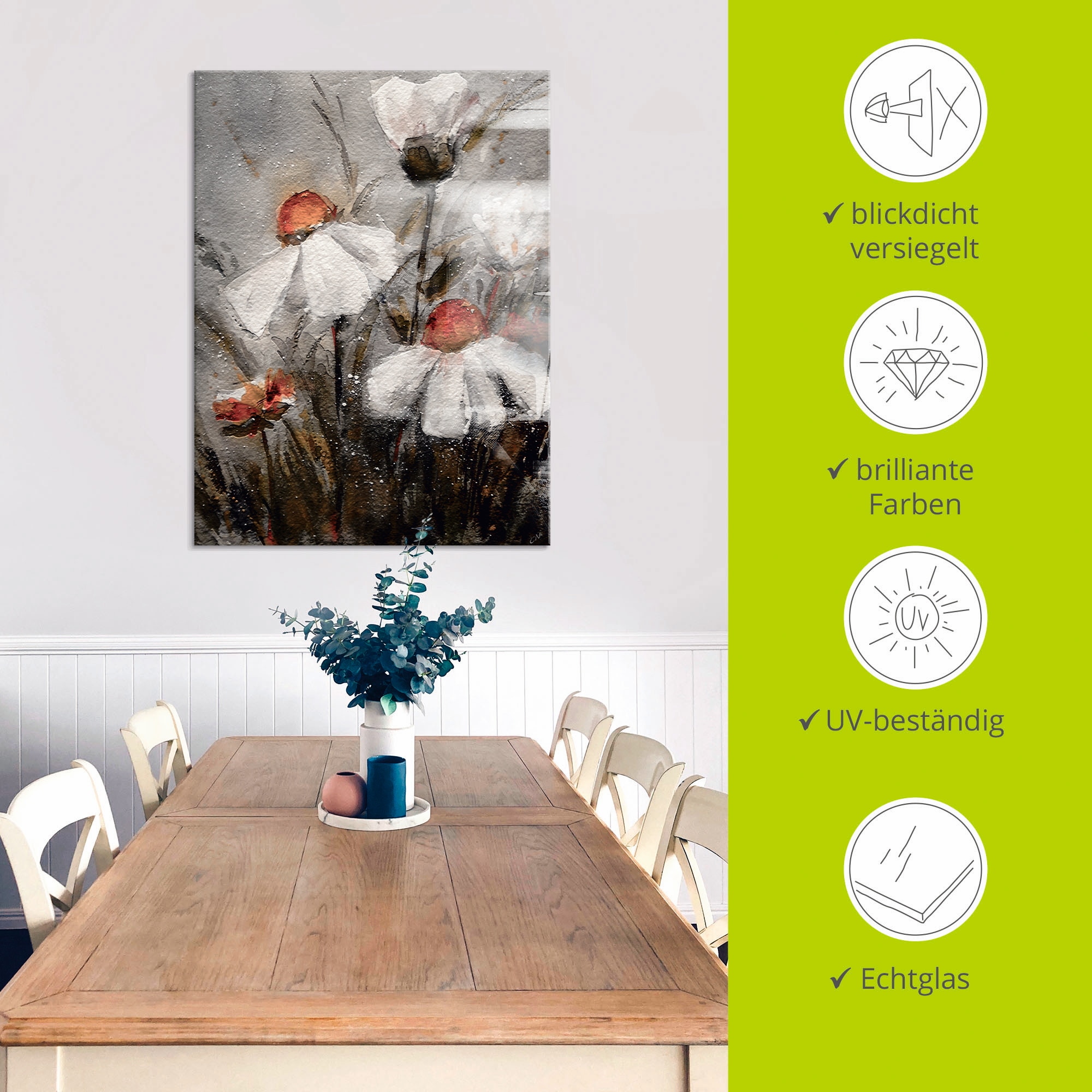 Artland Glasbild »Margeriten I«, Blumen, (1 St.), in verschiedenen Größen