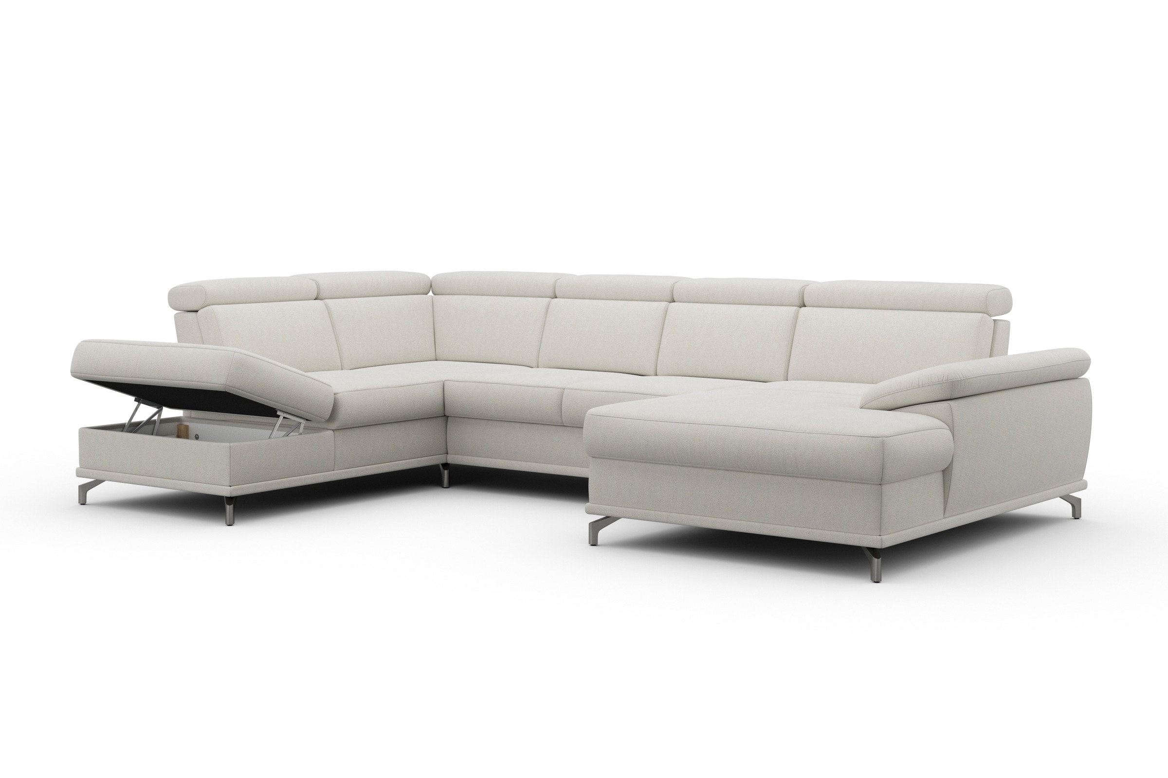 sit&more Wohnlandschaft »Cabrio U-Form, B: 359 cm, mit Sitztiefen-, Arm- & Kopfteilverstellung«, 3 Nierenkissen, Federkern, optional Bettfunktion und Stauraum