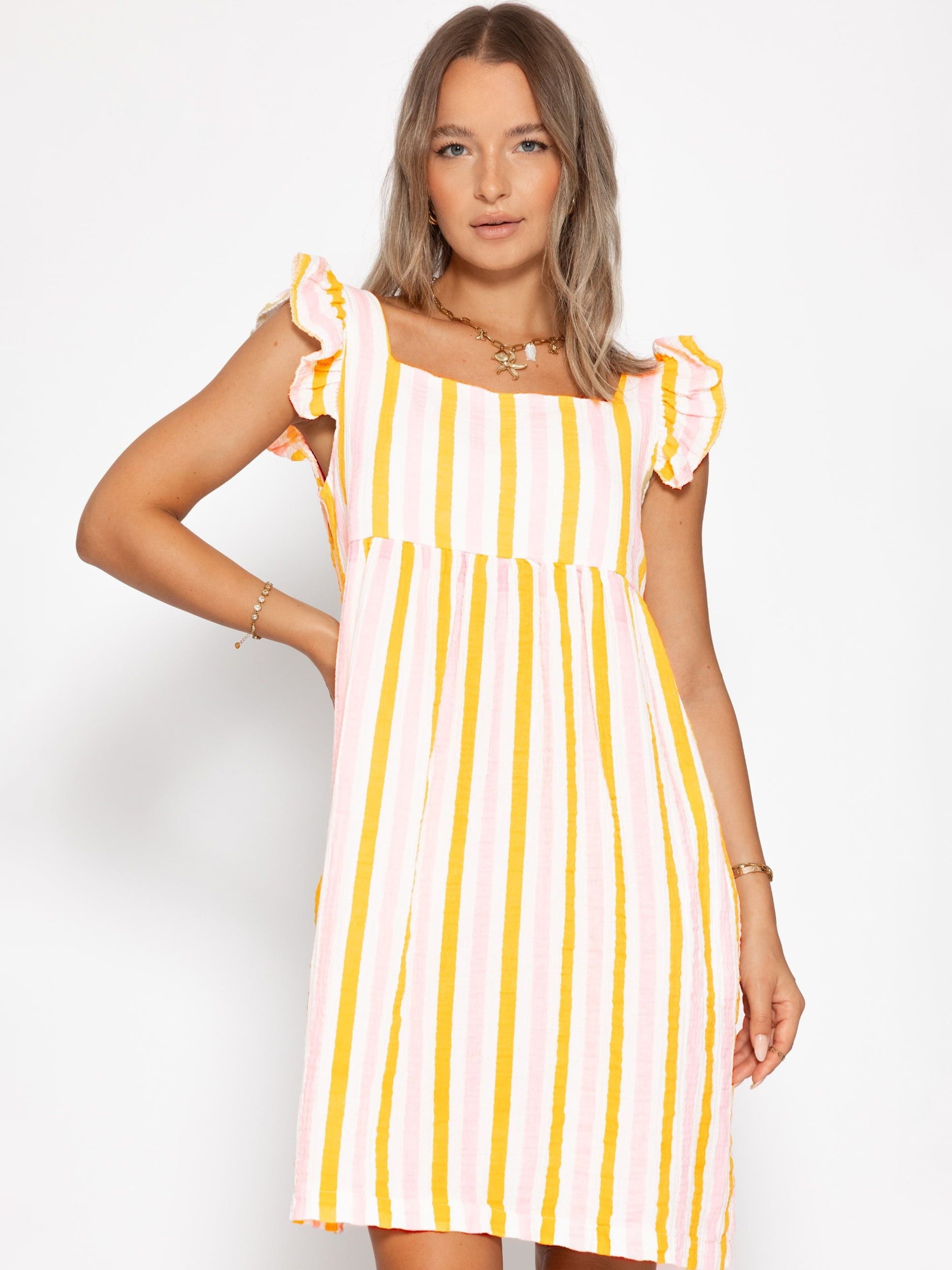 SASSYCLASSY Minikleid »Gestreiftes Musselinkleid« Kleid aus Musselin im Streifenmuster mit Rüschenärmel