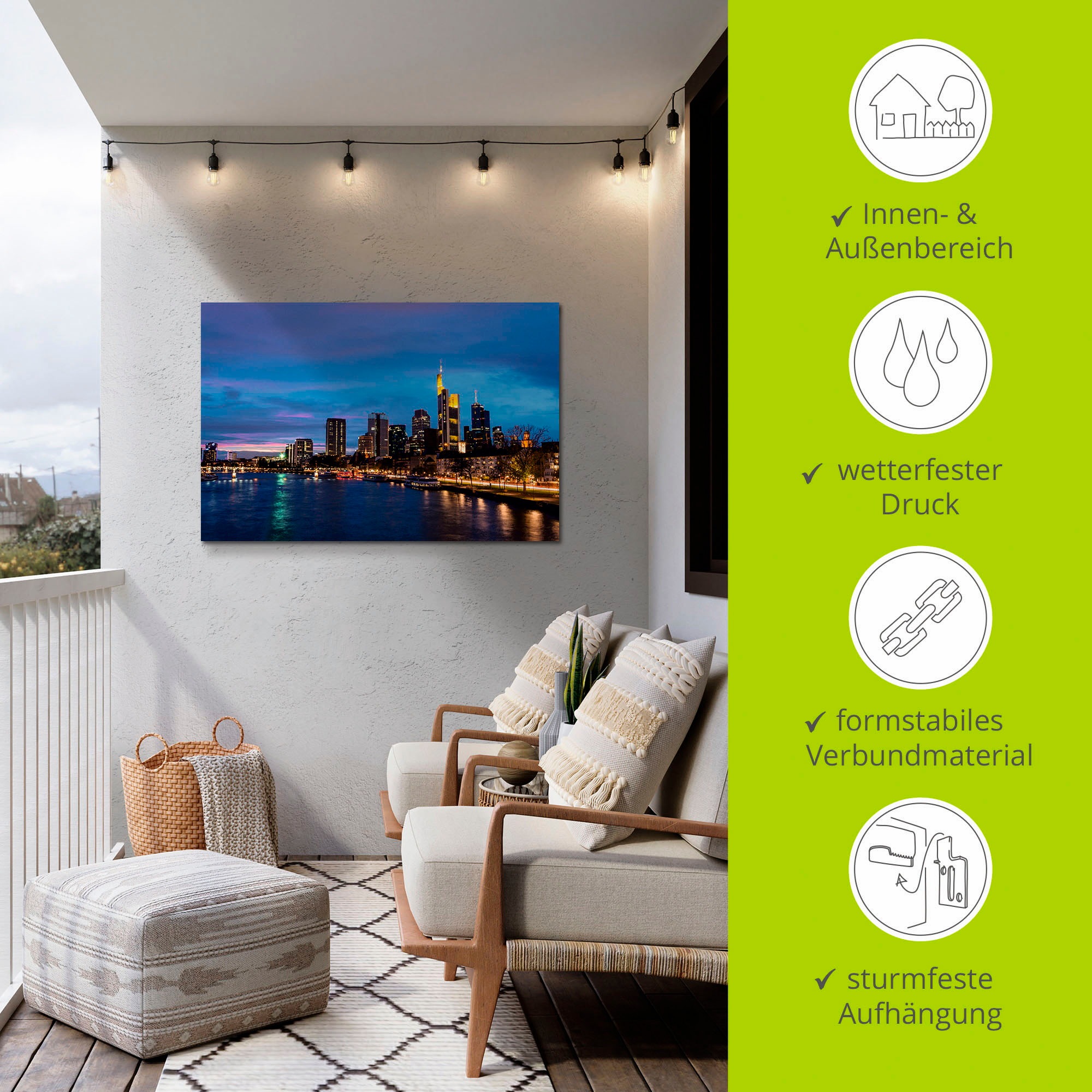 Artland Alu-Dibond-Druck »Frankfurt Skyline« Deutschland 1 Stk. tlg. für Innen- und Außenbereich geeignet, Outdoorbild