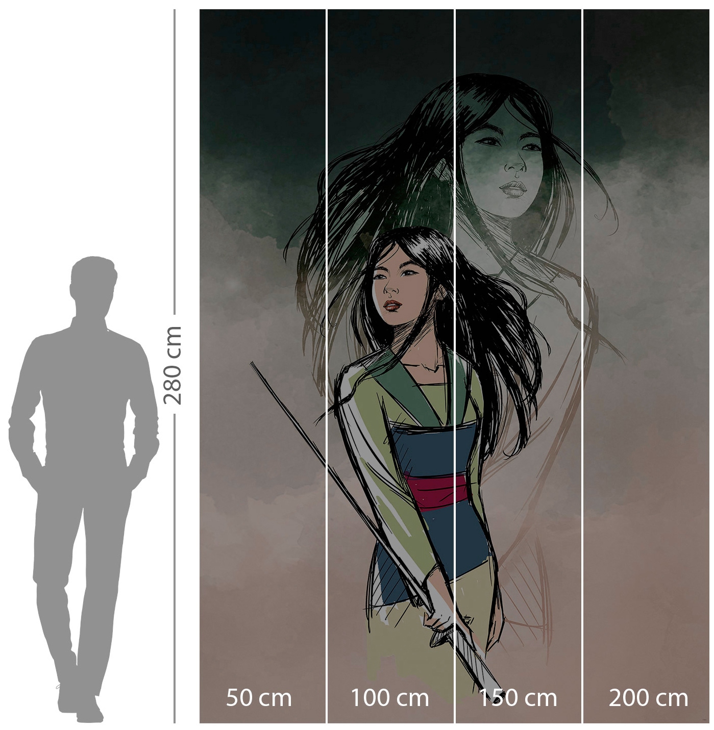 Komar Vliestapete »Digitaldruck Vlies - Brave Mulan - Größe 200 x 280 cm«, bedruckt, Kinderzimmer