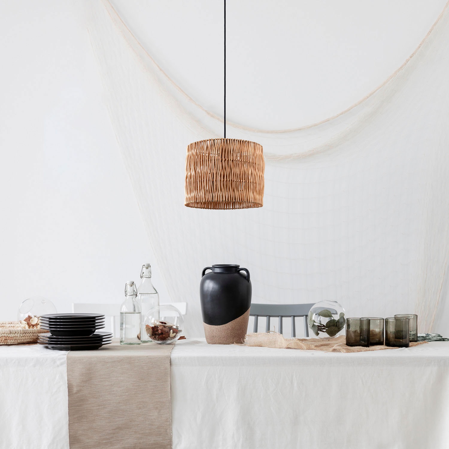 Paco Home Pendelleuchte »Hugo Luna«, Leuchtmittel E27 | ohne Leuchtmittel, Pendelleuchte Wohnzimmer Esszimmer Rattan Optik Boho Lampenschirm Korb