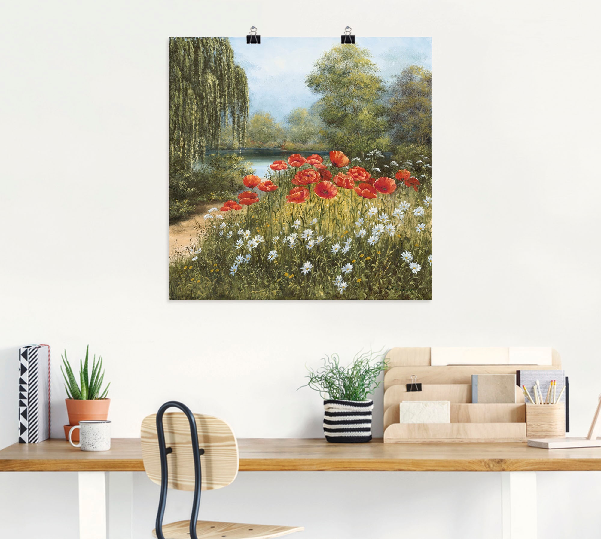 Artland Wandbild »Mohnwiese am See« Blumenwiese 1 Stk. tlg. als Alubild, Leinwandbild, Poster in verschied. Größen