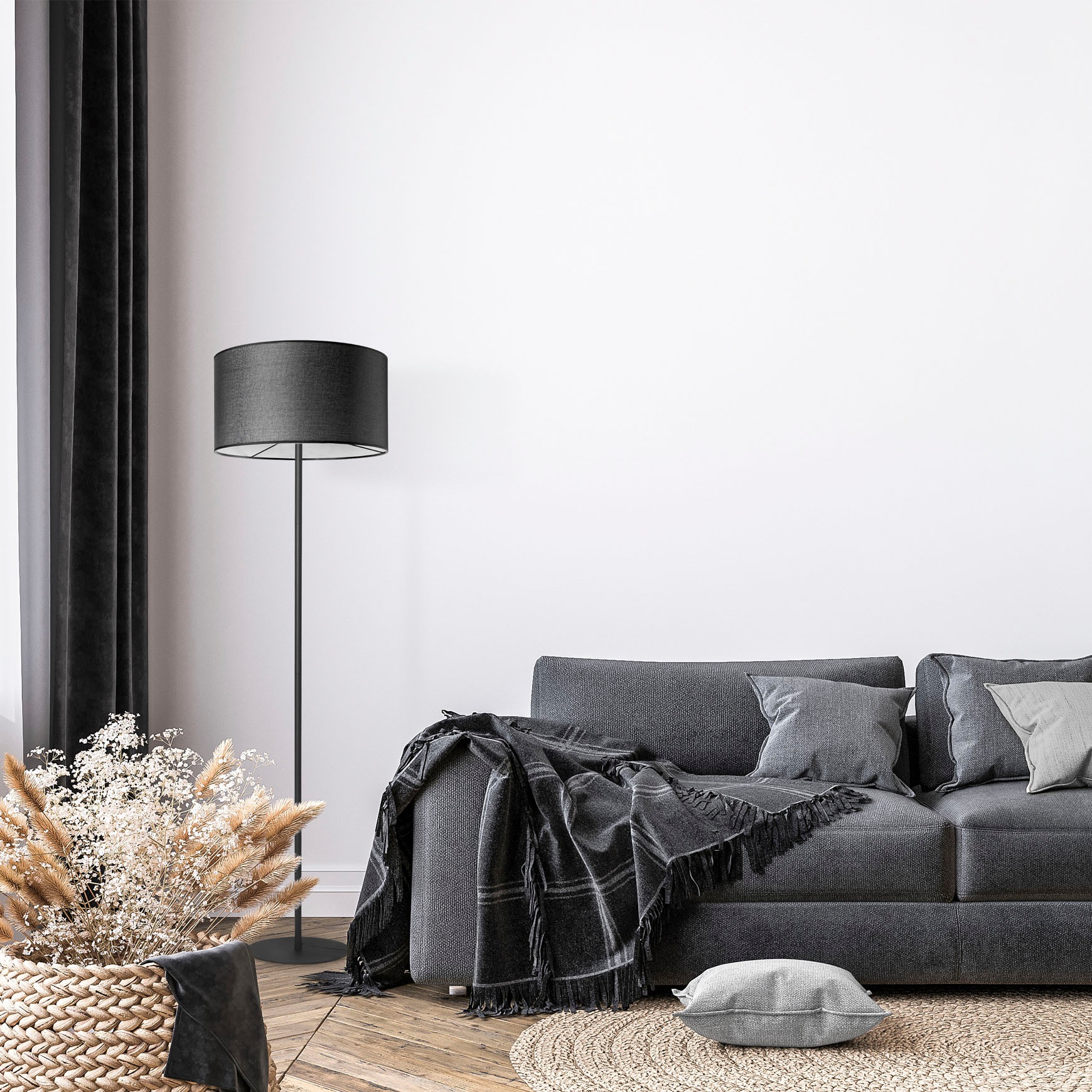 Paco Home Stehlampe »LUCA CANVAS UNI COLOR«, Leuchtmittel E27 | ohne Leuchtmittel, Lampenschirm Stoff Wohnzimmer Leselampe Büro E27 Stehlampe Skandi