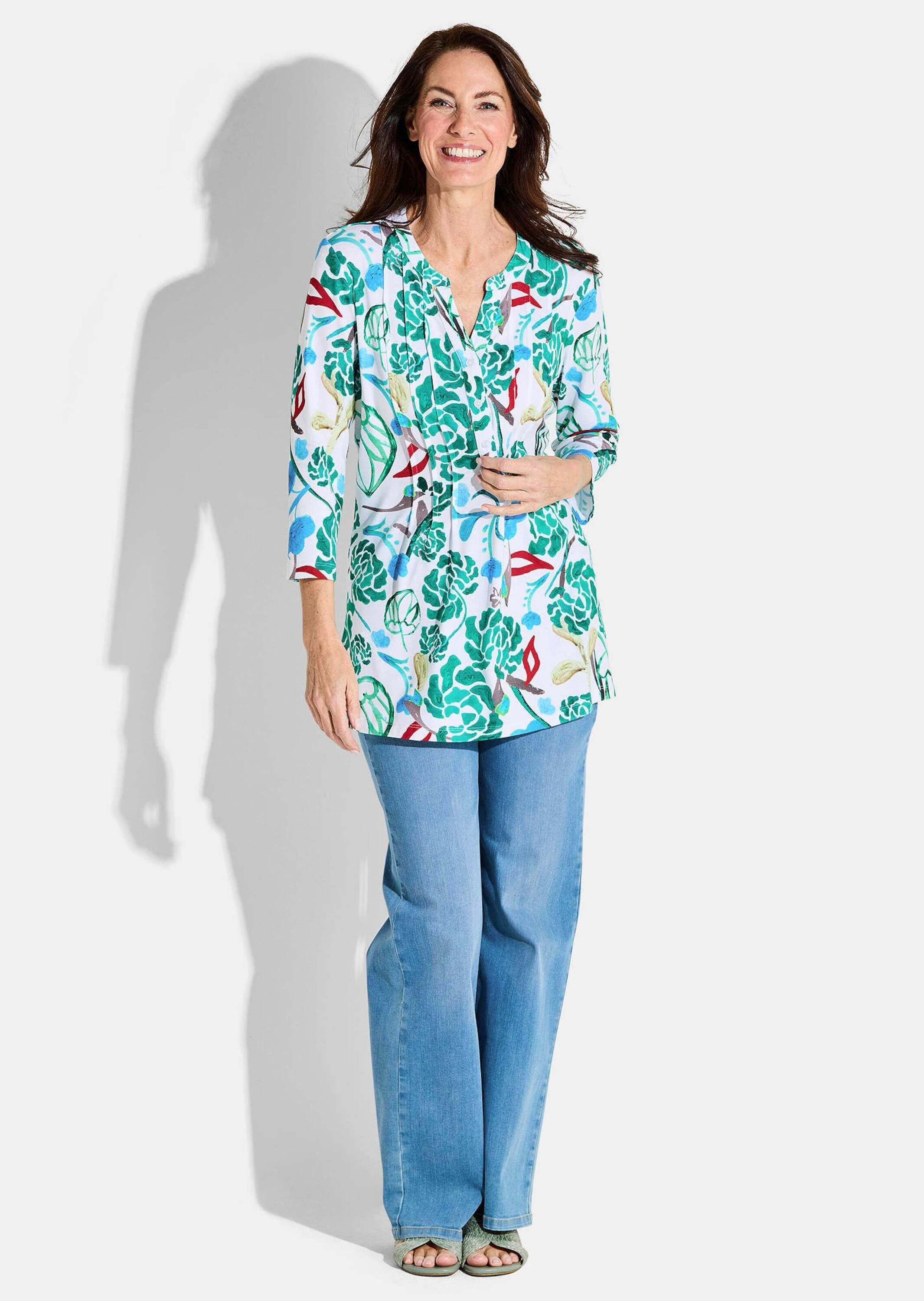 GOLDNER Tunika »Kurzgröße Halbarm Tunika mit Allover-Print«