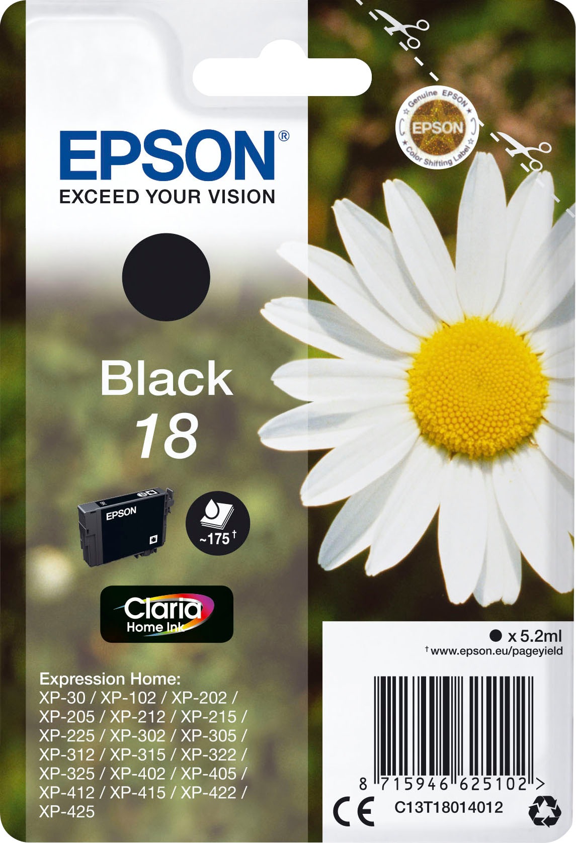 Epson Tintenpatrone »T1801,18 C13T18014012«, original Druckerpatrone 18 schwarz