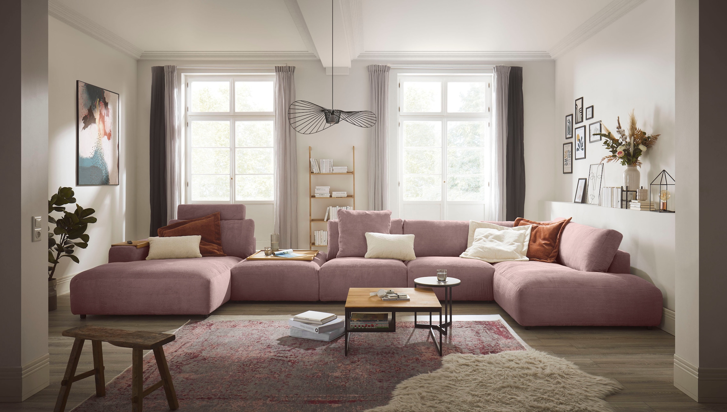 Musterring Wohnlandschaft »Lucia U-Form«, Cord-Bezug, inklusive Kopfstütze, Gesamtbreite 524 cm