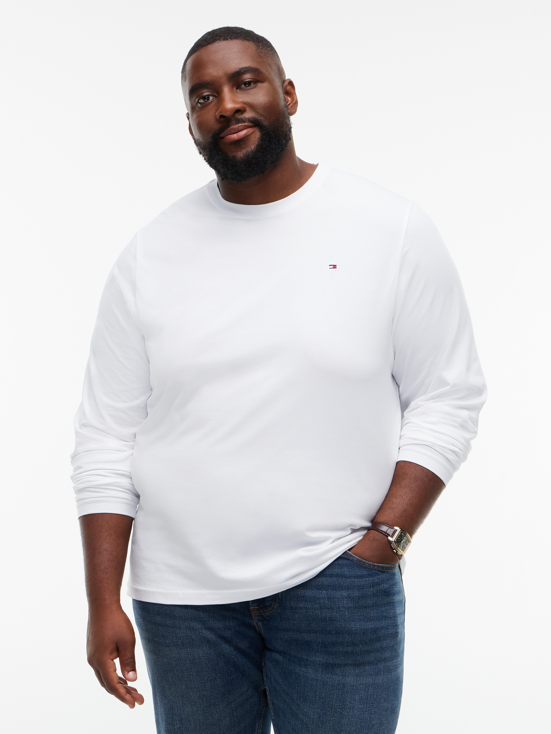 Tommy Hilfiger Big & Tall Longsleeve »BT-STRETCH SLIM FIT TEE-B mit Rundhals und Logo« unifarben, casual, slim fit, Baumwollmix, Rundhals, große Größen