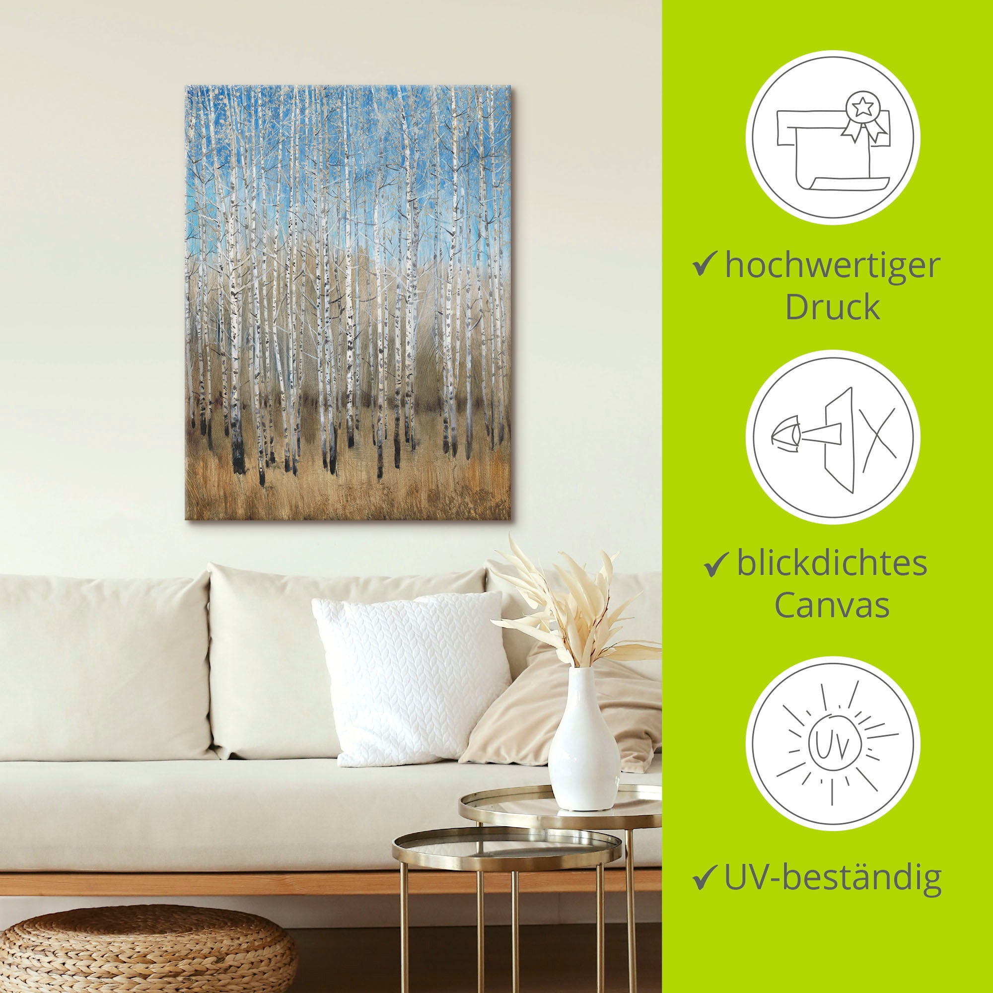 Artland Wandbild »Staubige blaue Birken II« Wald 1 Stk. tlg. als Leinwandbild, Poster in verschied. Größen