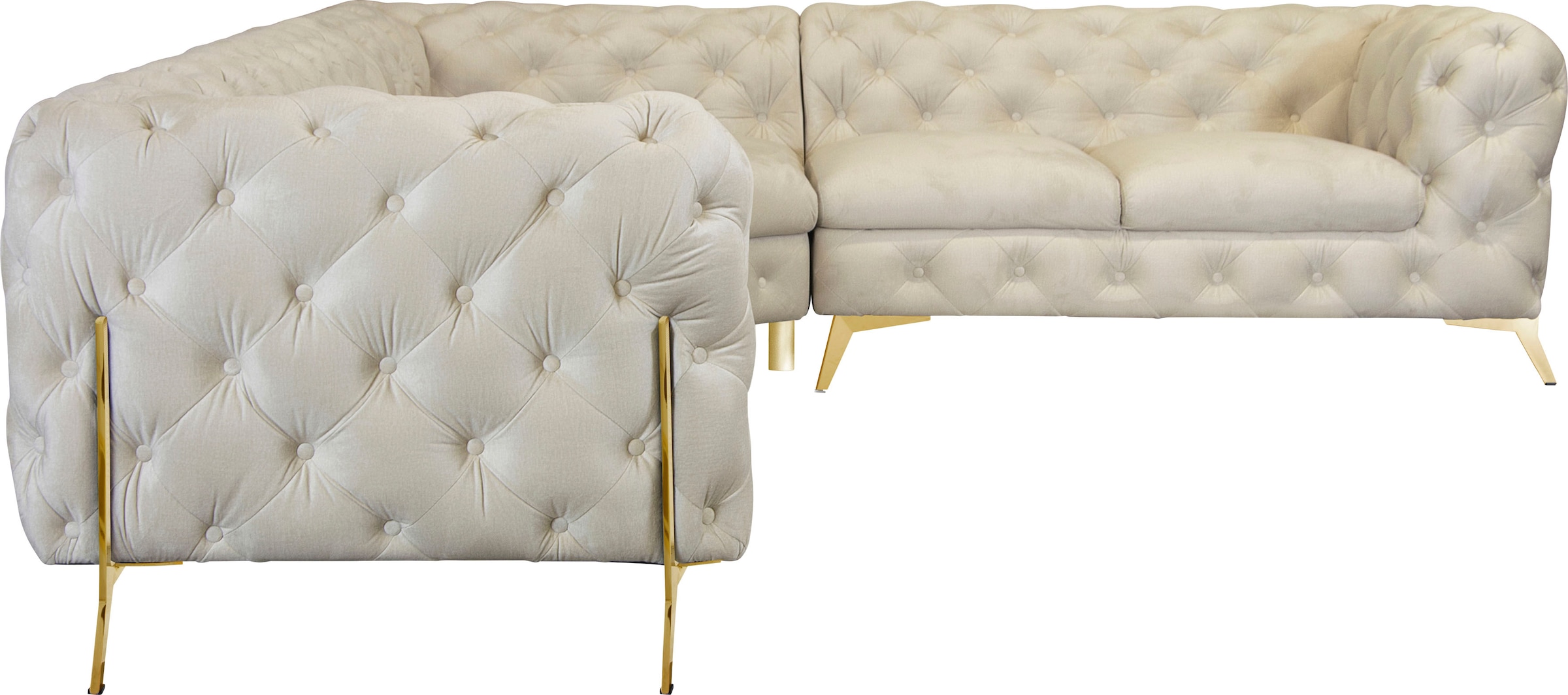 Leonique Chesterfield-Sofa »Amaury L-Form«, großes Ecksofa, Chesterfield-Optik, Breite 323 cm, Fußfarbe wählbar