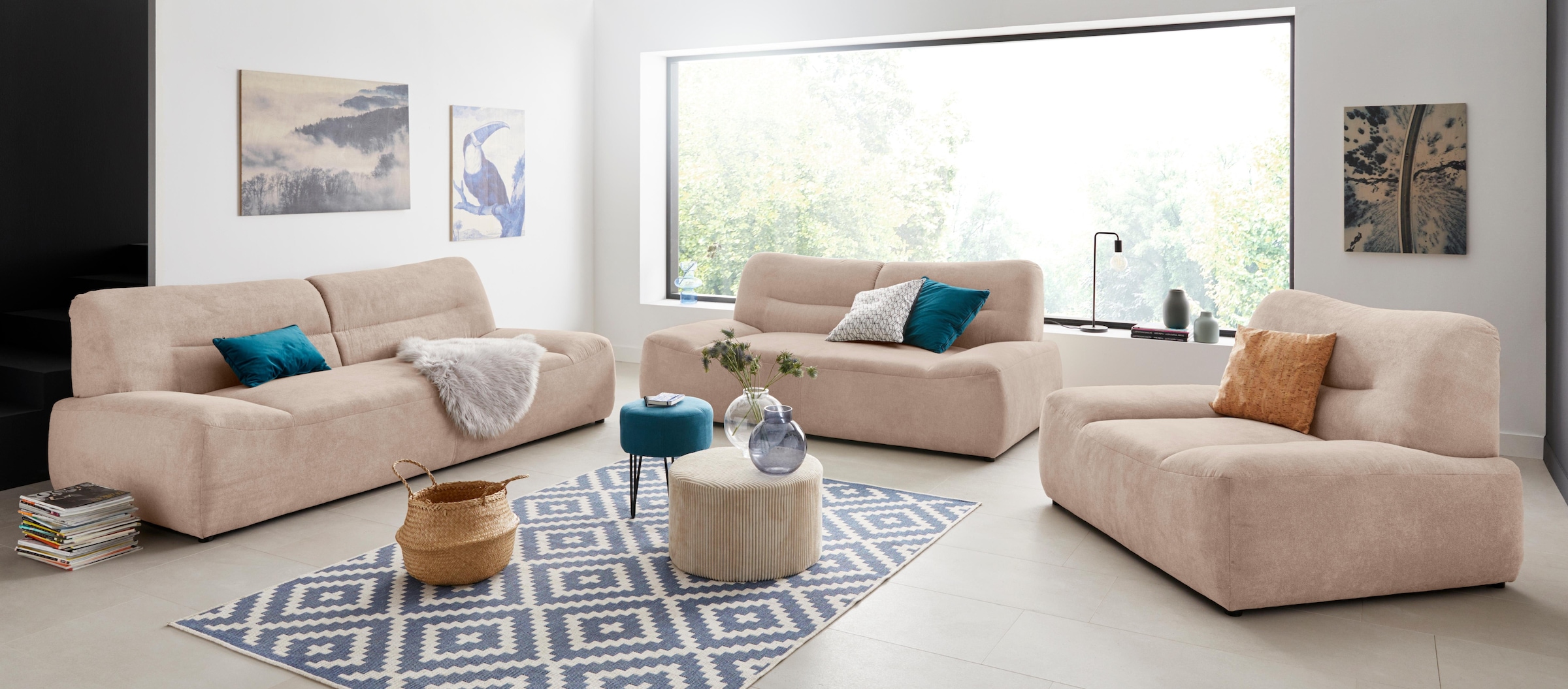 DOMO collection 2-Sitzer »Cesena modernes Sofa mit flachen Armlehnen, komfortabel«, fester Sitzkomfort, frei im Raum stellbar